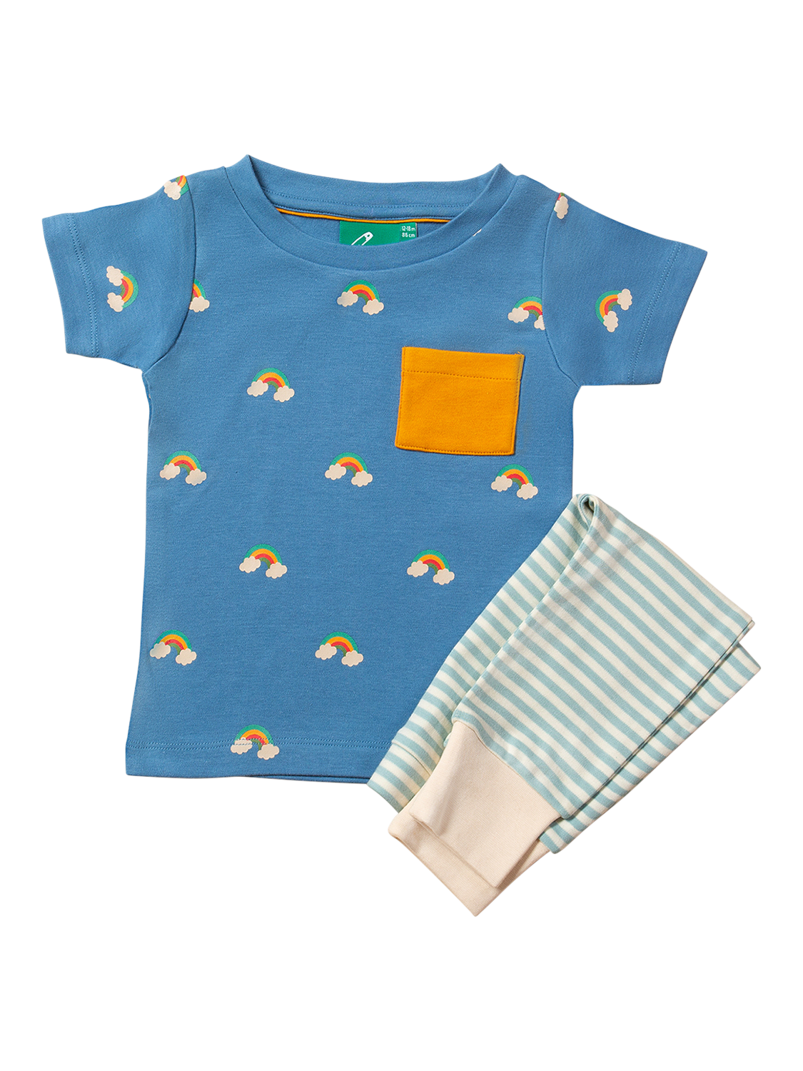 Product image 1 of 5, which shows Little Green Radicals Baby Rainbows Organic Cotton T-Shirt & Jogger Set, Blue/Multi, 0-3 months