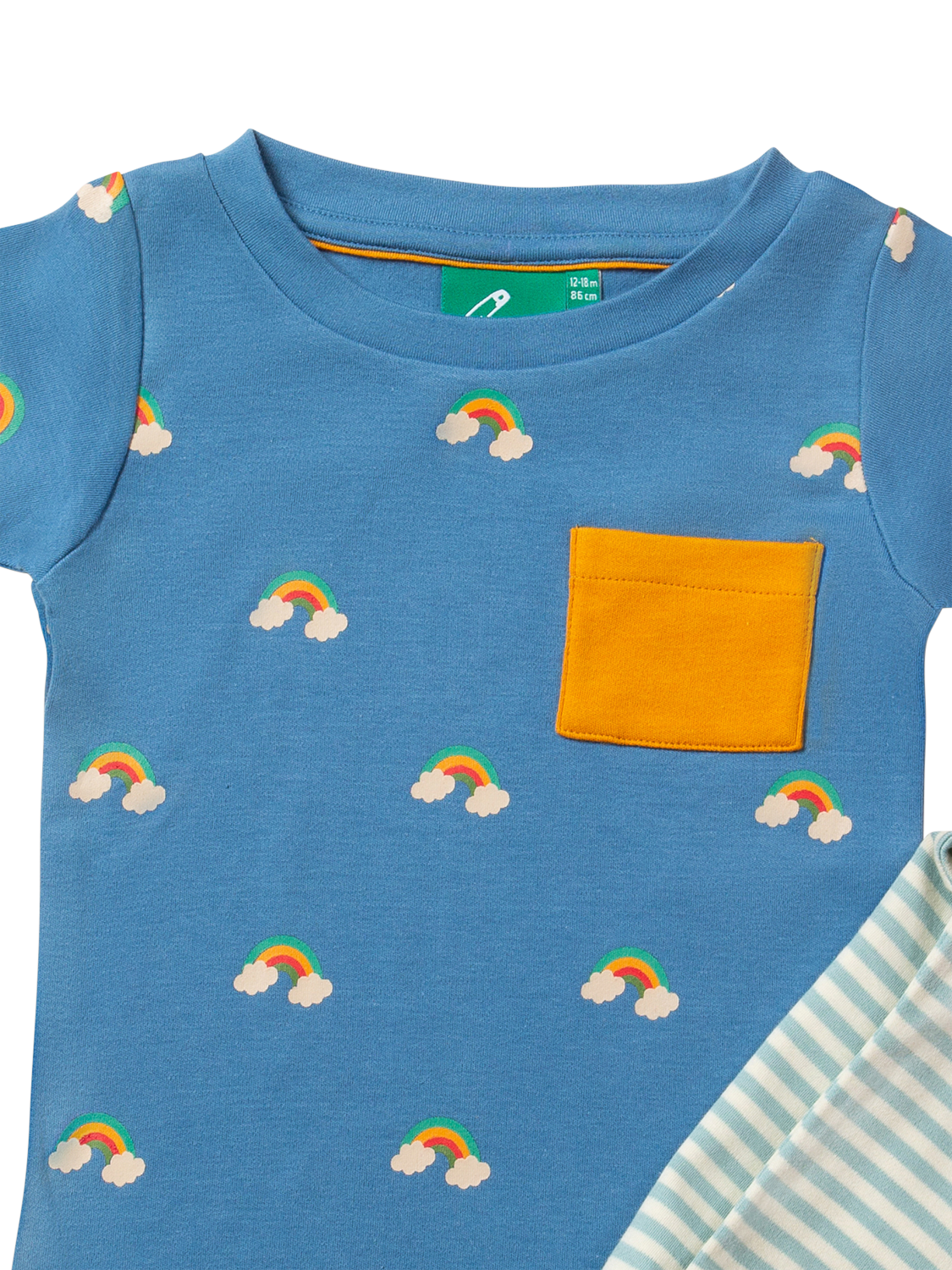Product image 2 of 5, which shows Little Green Radicals Baby Rainbows Organic Cotton T-Shirt & Jogger Set, Blue/Multi, 0-3 months