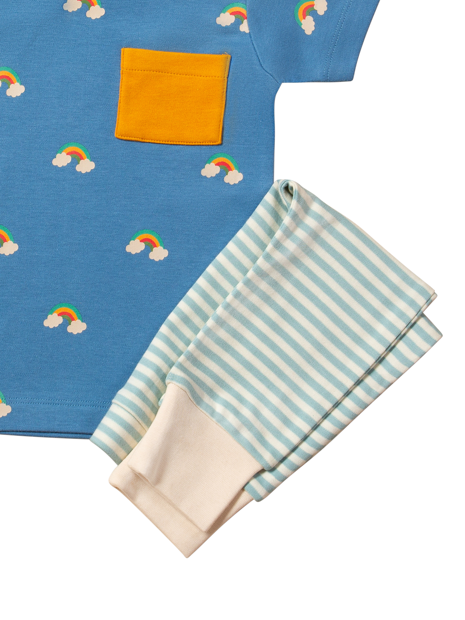 Product image 3 of 5, which shows Little Green Radicals Baby Rainbows Organic Cotton T-Shirt & Jogger Set, Blue/Multi, 0-3 months