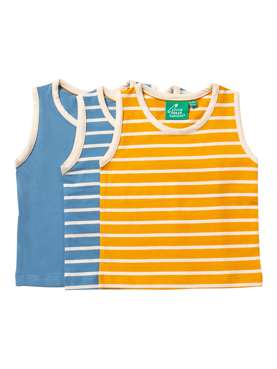 Product image 1 of 3, which shows Little Green Radicals Kids' Organic Cotton Vests, Pack of 3, Multi, 2-3 years