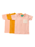 Little Green Radicals Kids' Plain/Stripe Organic Cotton Rich T-Shirts, Pack of 3, Multi