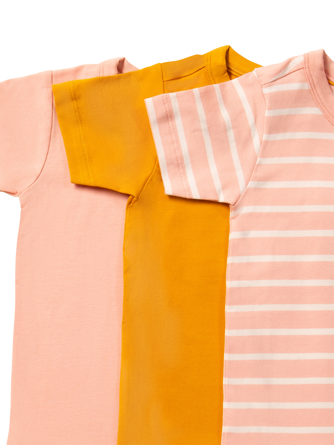 Product image 2 of 3, which shows Little Green Radicals Kids' Plain/Stripe Organic Cotton Rich T-Shirts, Pack of 3, Multi, 2-3 years