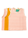 Little Green Radicals Kids' Plain/Stripe Organic Cotton Rich Vest Tops, Pack of 3, Multi