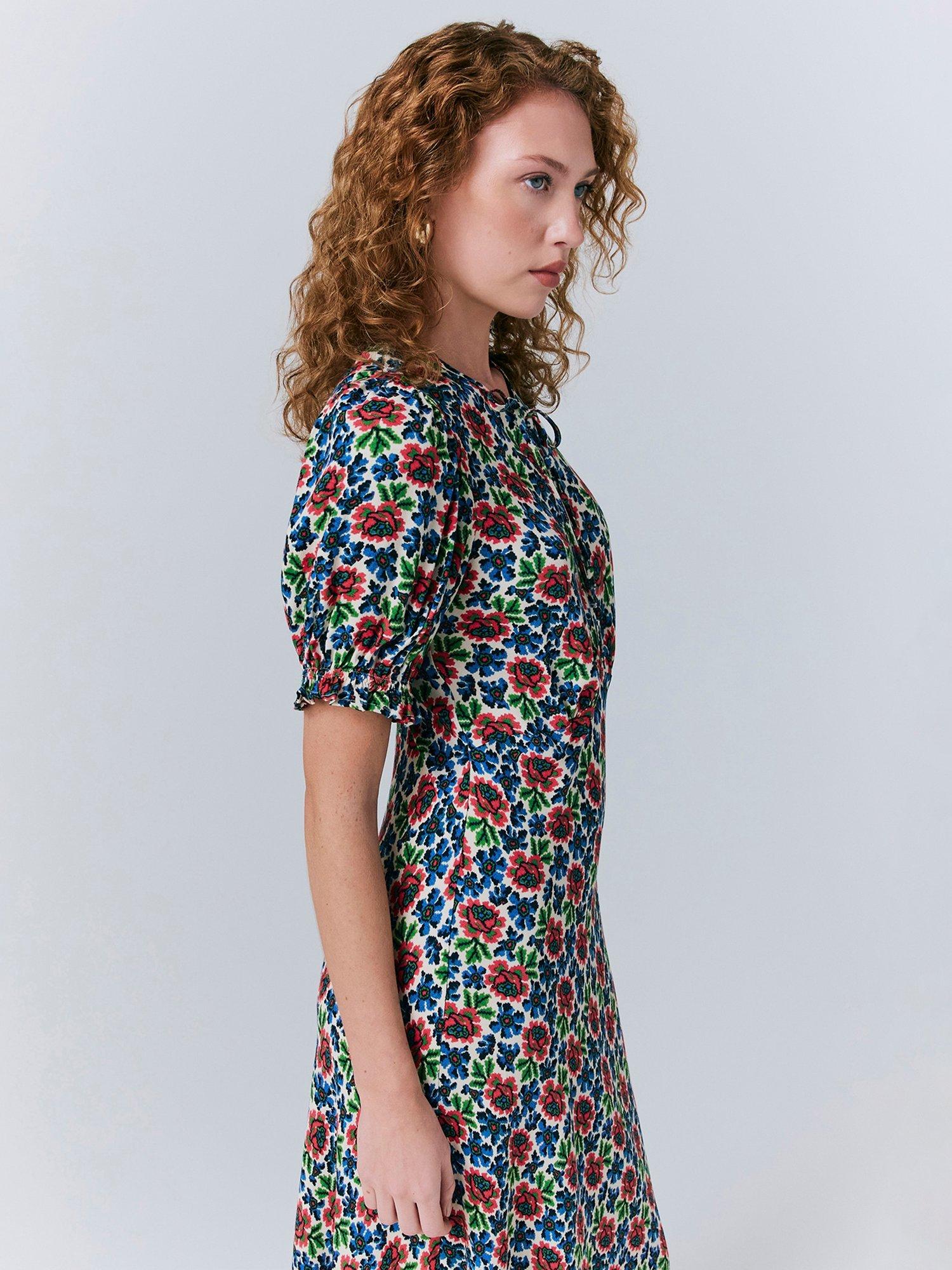 Product image 4 of 5, which shows Ghost Clarissa Puff Sleeve Floral Dress, Multi, XS