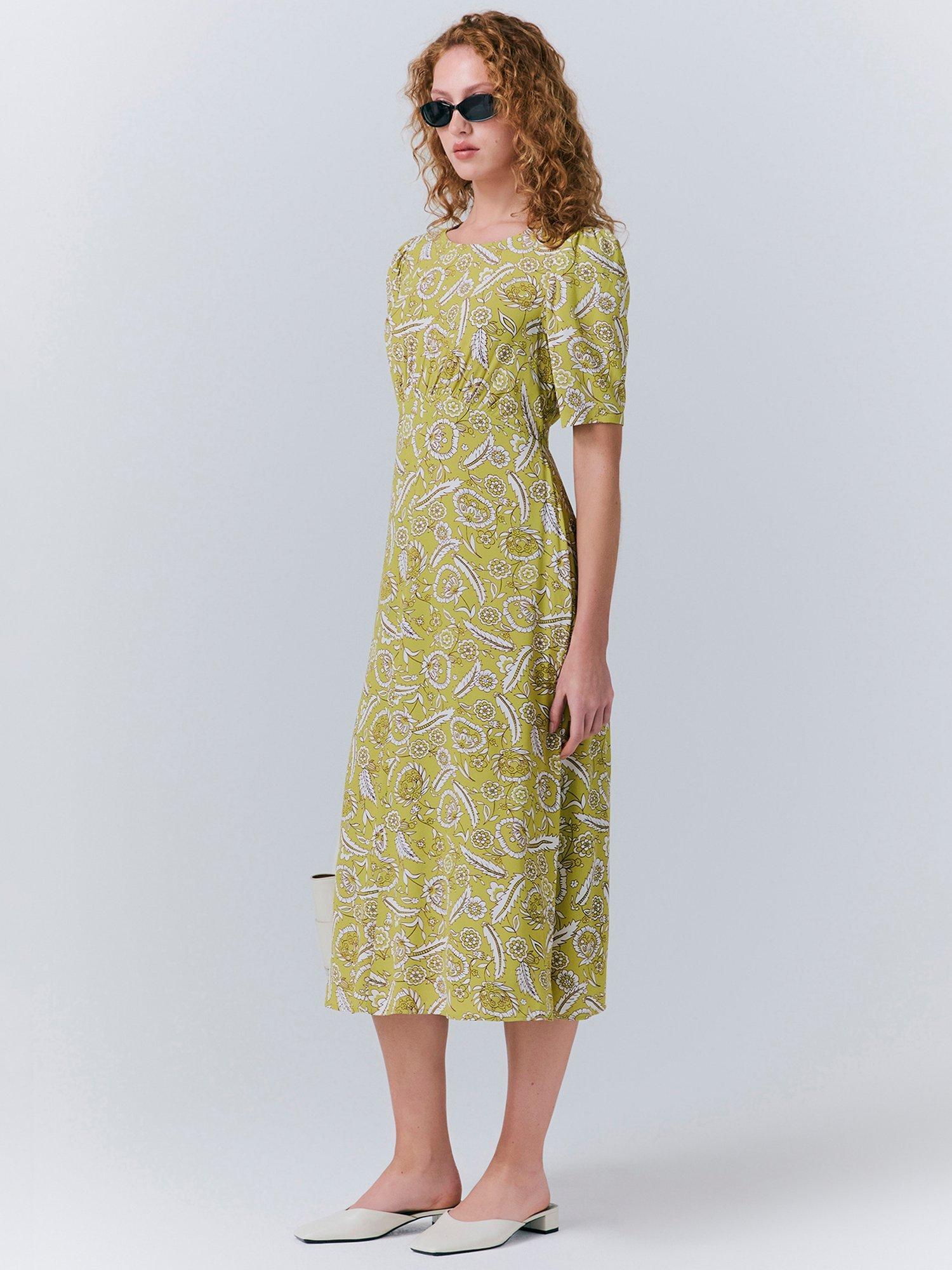 Product image 2 of 5, which shows Ghost Esme Empire Linen Floral Dress, Green, XS