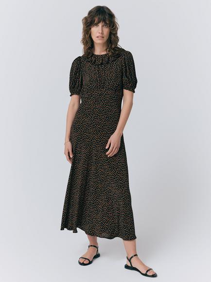 Ghost Matilda Floral Ruffle Neck Dress, Black/Multi, Black/Multi