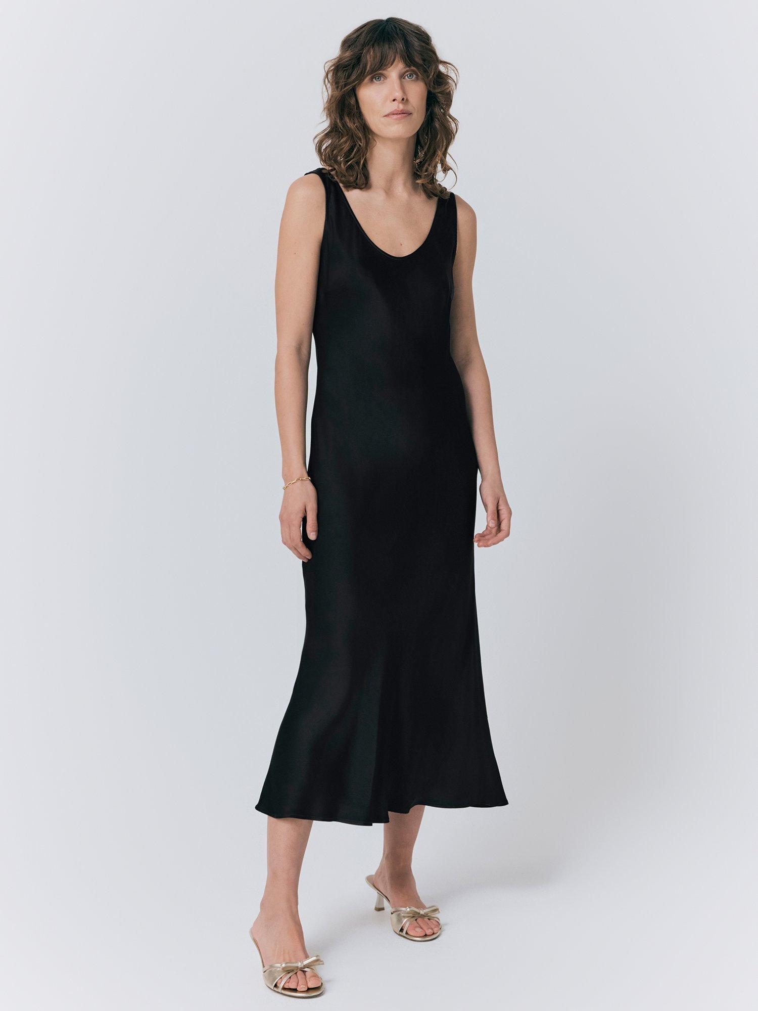 Product image 1 of 4, which shows Ghost Palm Satin Slip Dress, Black, XS