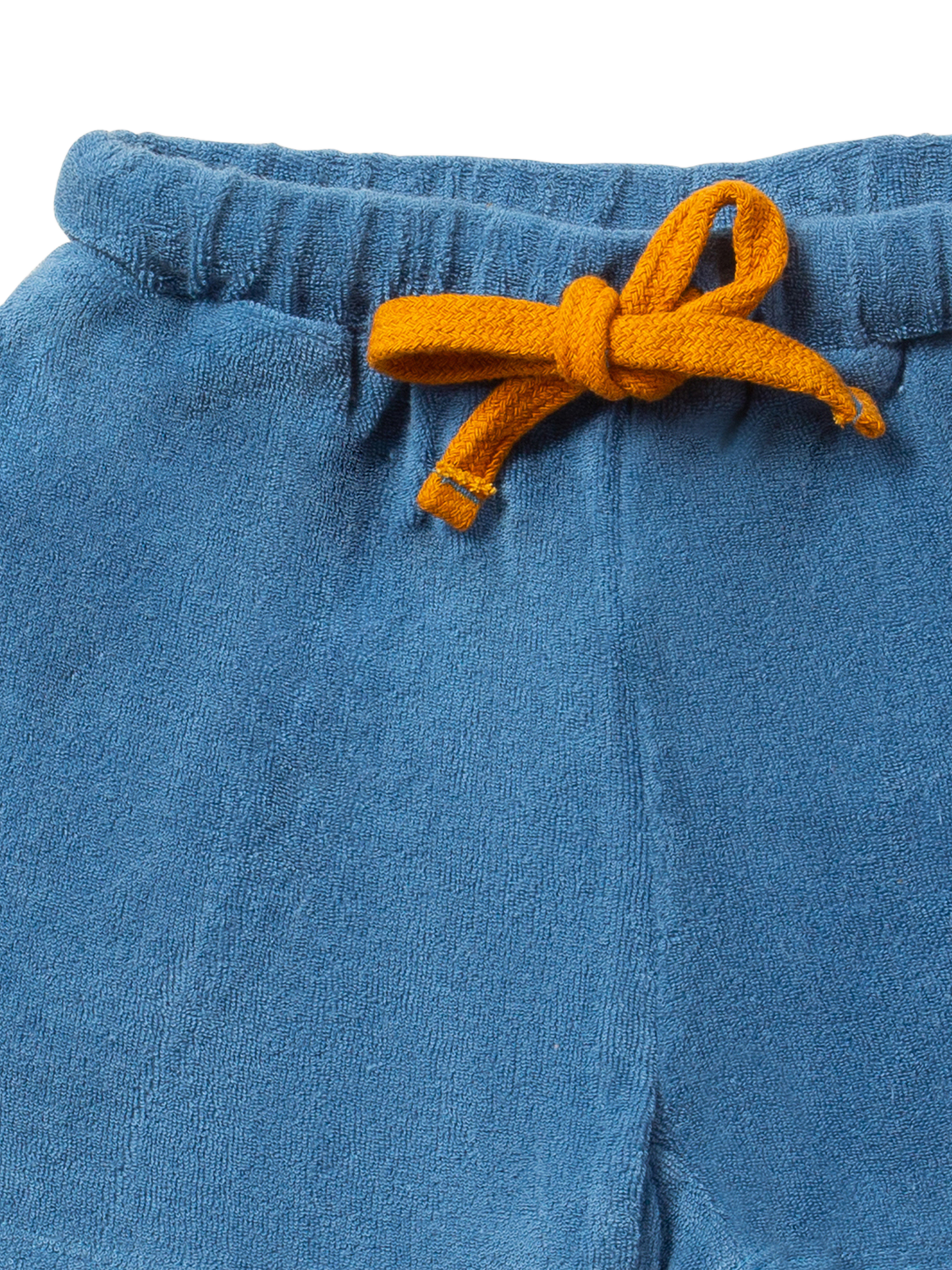 Product image 2 of 5, which shows Little Green Radicals Kids' Cotton Towelling Shorts, Blue, 2-3 years