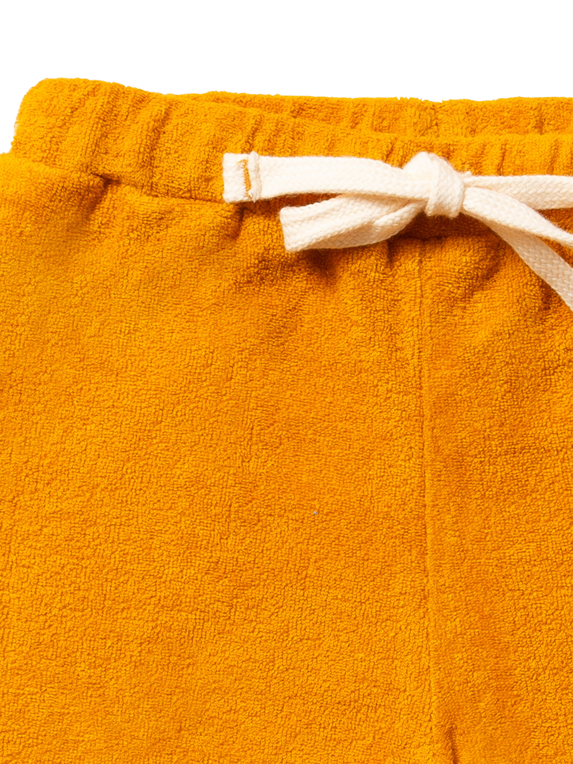 Product image 2 of 5, which shows Little Green Radicals Kids' Pure Organic Cotton Towelling Shorts, Gold, 2-3 years