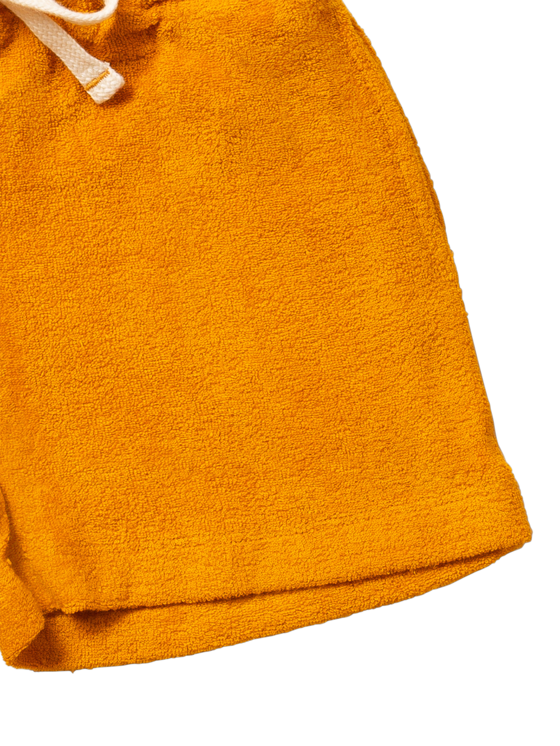 Product image 3 of 5, which shows Little Green Radicals Kids' Pure Organic Cotton Towelling Shorts, Gold, 2-3 years