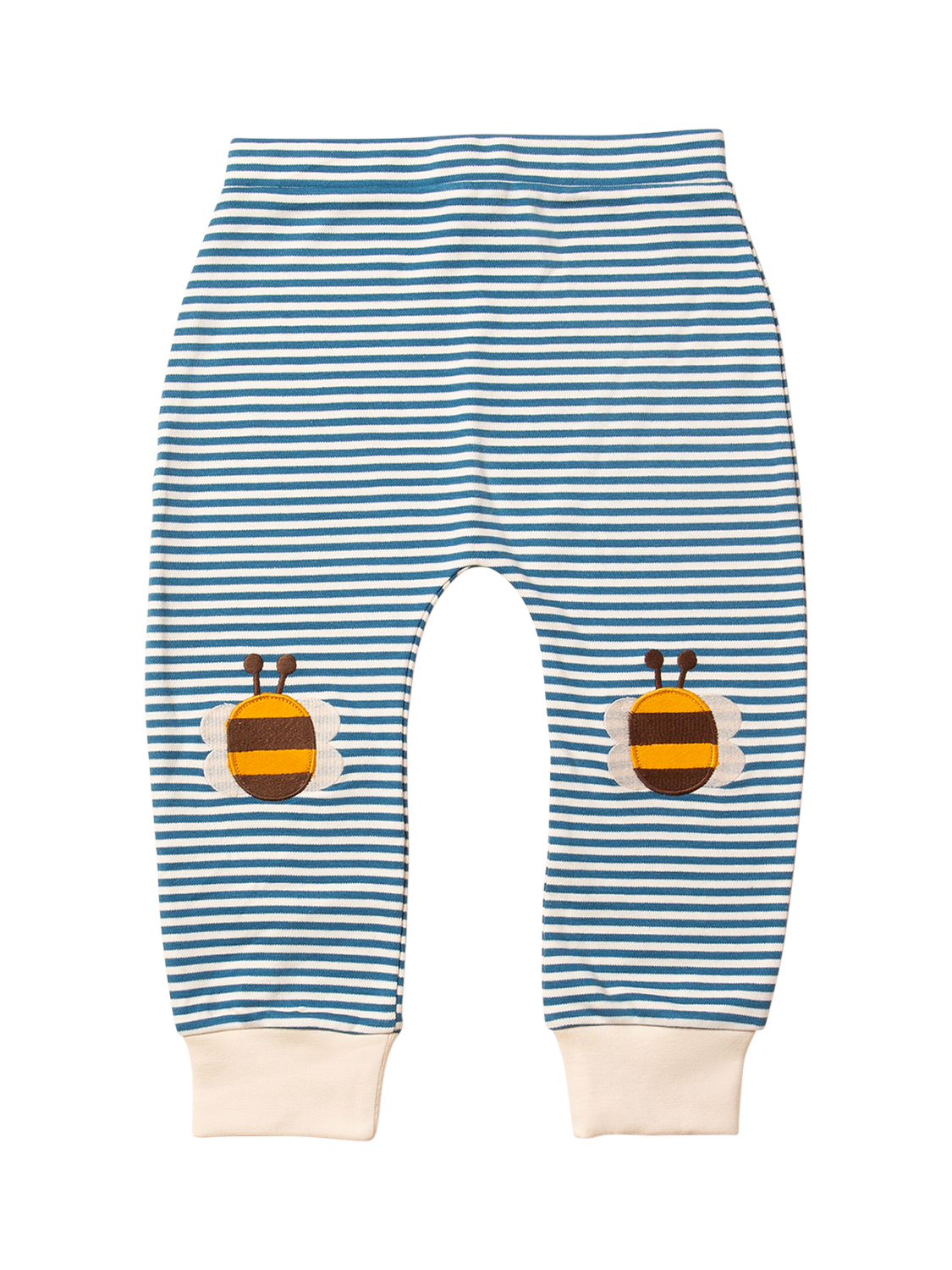 Product image 1 of 5, which shows Little Green Radicals Bbay Bees Knees Patch Striped Joggers, Blue/Multi, 2-3 years
