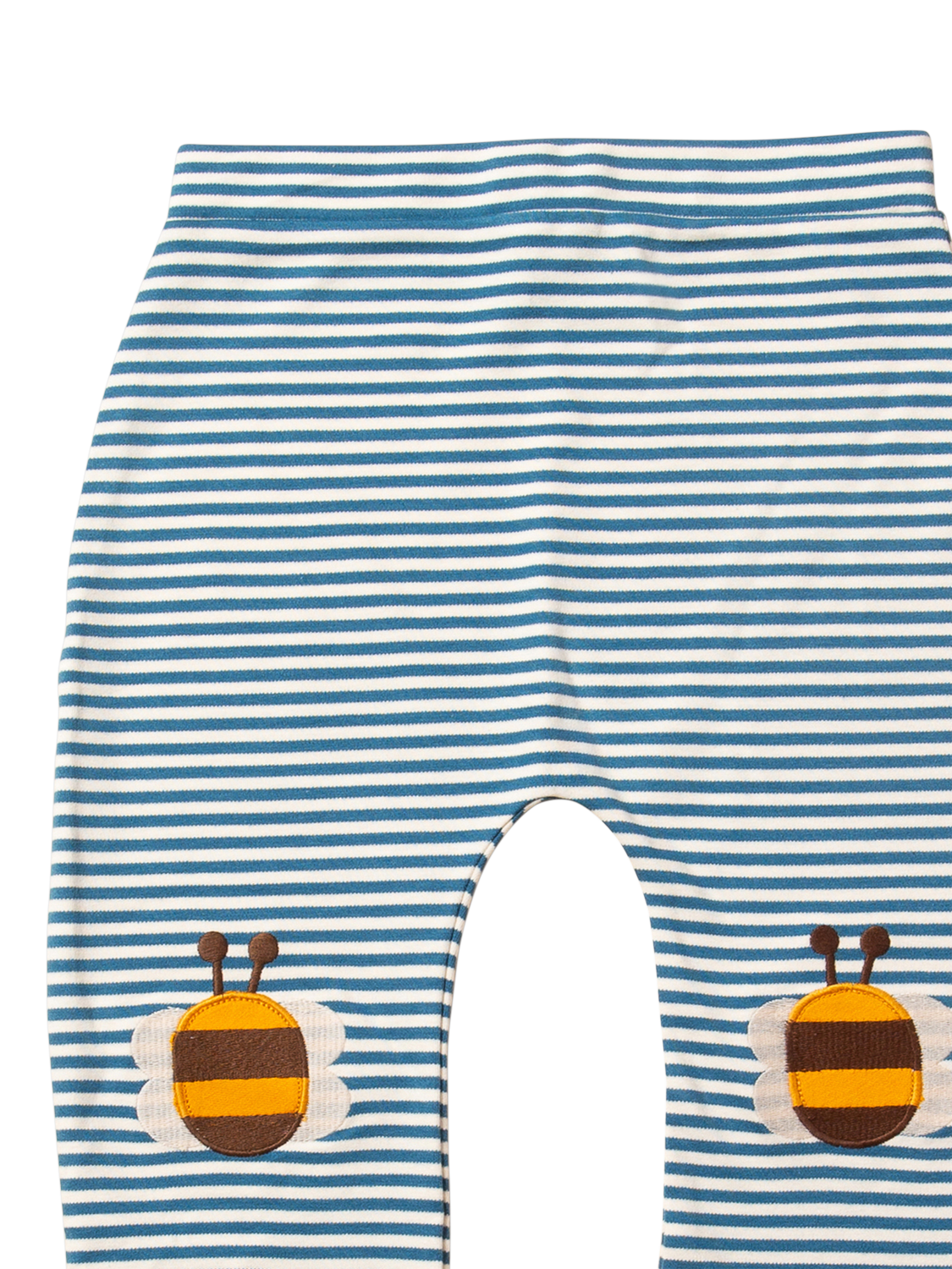 Product image 2 of 5, which shows Little Green Radicals Bbay Bees Knees Patch Striped Joggers, Blue/Multi, 2-3 years