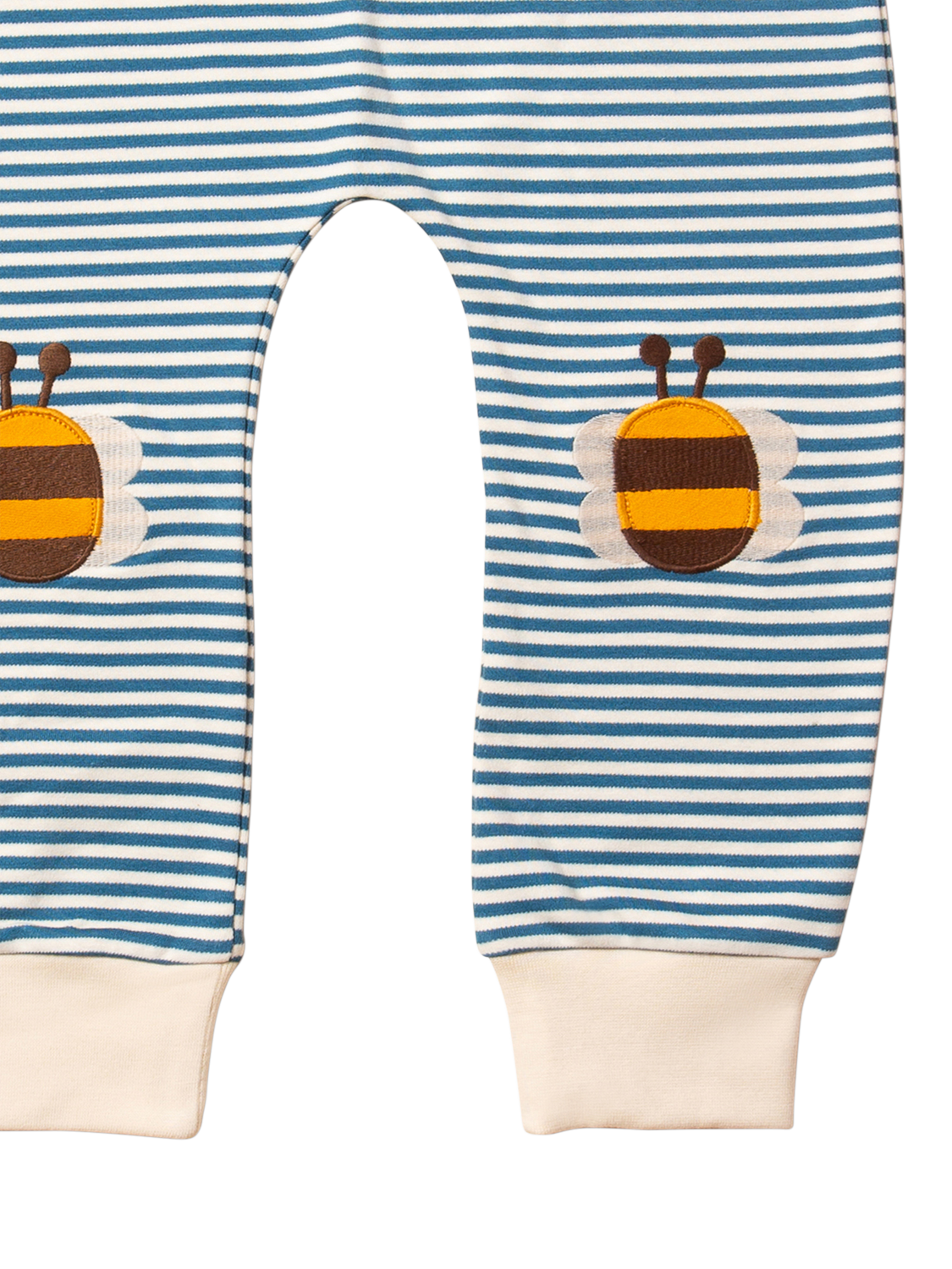 Product image 3 of 5, which shows Little Green Radicals Bbay Bees Knees Patch Striped Joggers, Blue/Multi, 2-3 years