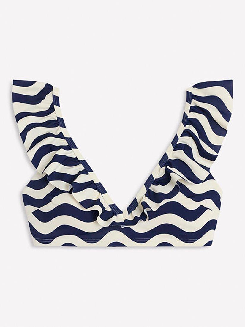 Product image 6 of 7, which shows Boden Evia Ruffle Bikini Top, Navy/Multi, 10