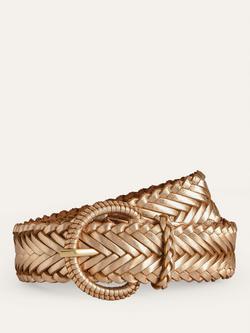 Boden Woven Leather Belt, Gold, Gold
