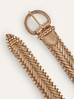 Boden Woven Leather Belt, Gold - view 2, Gold