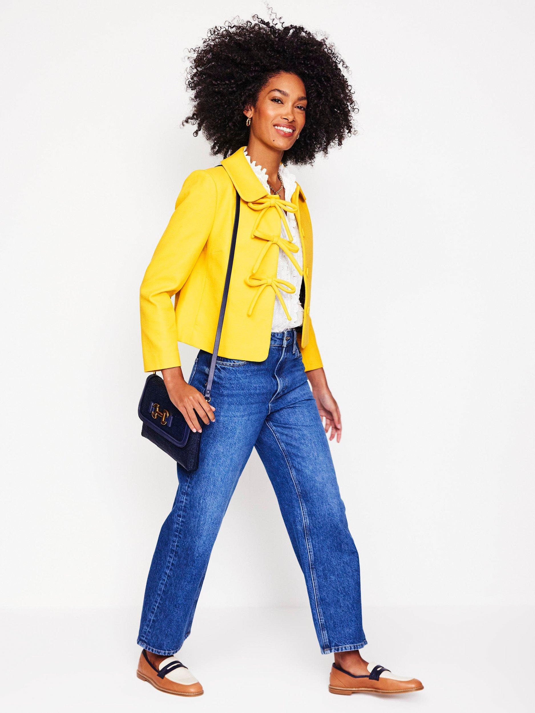 Boden Boucle Bow Jacket, Pineapple Yellow