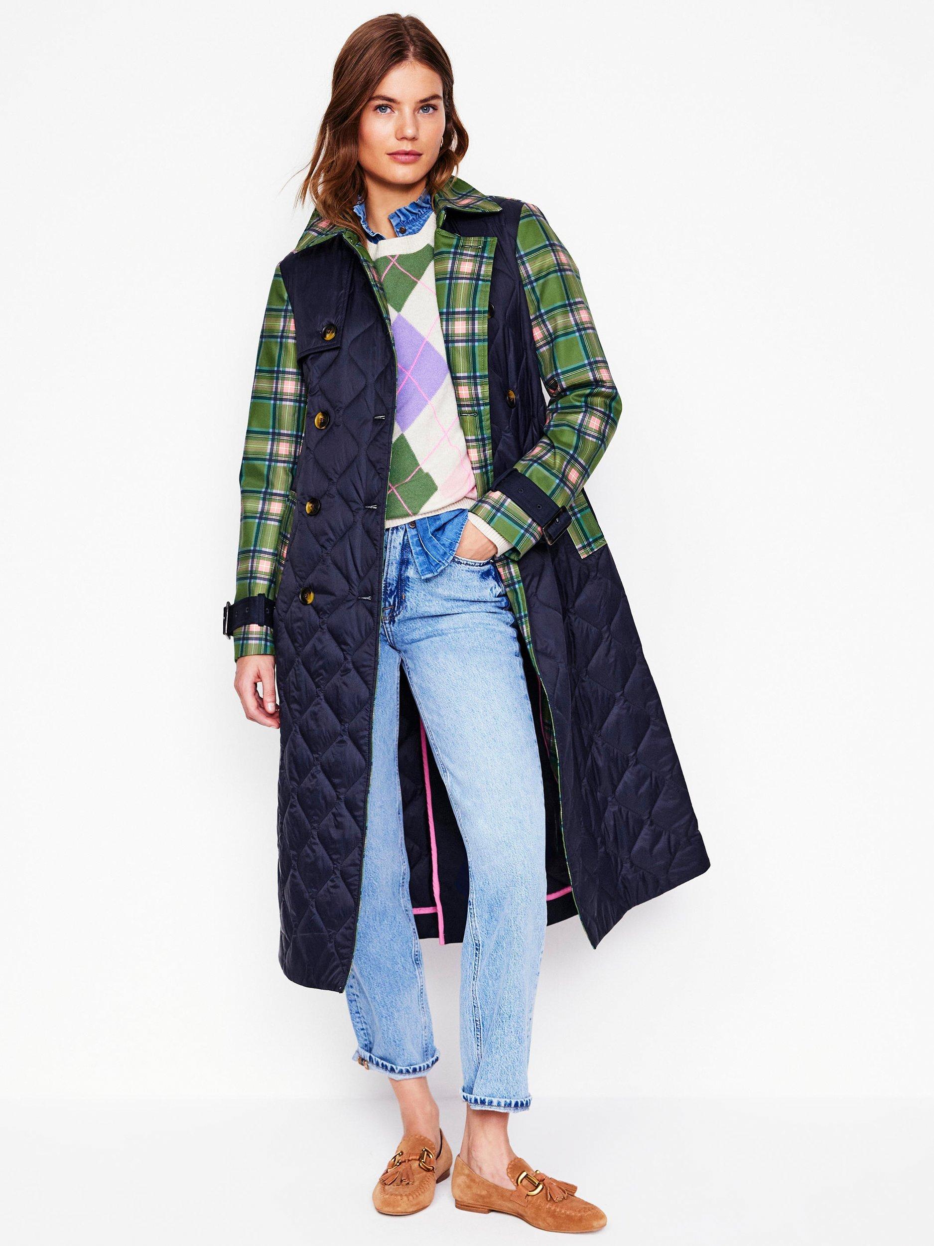 Boden Quilted Belted Trench Coat, Navy