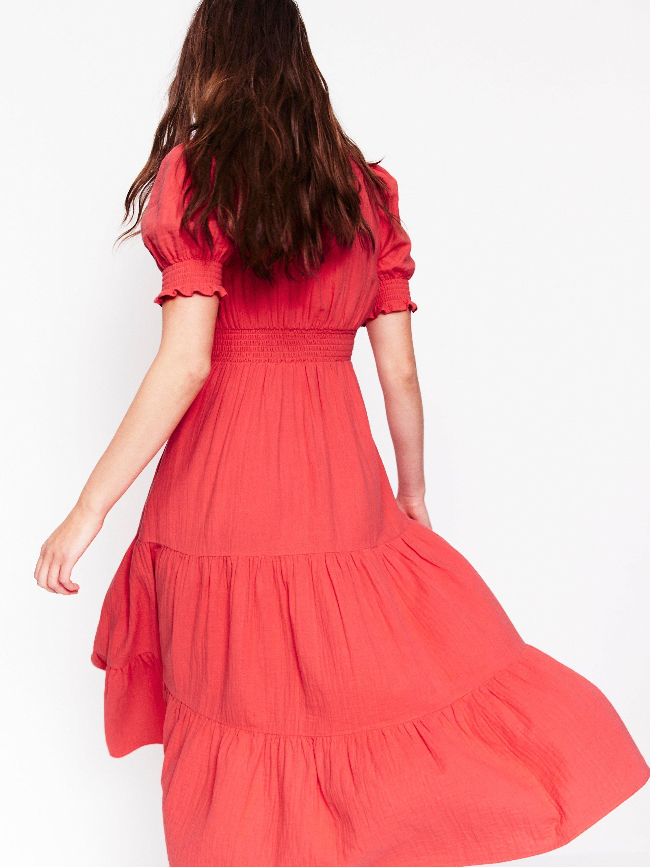 Product image 3 of 5, which shows Boden Anna Double Cloth Midi Dress, Jam Red, 16