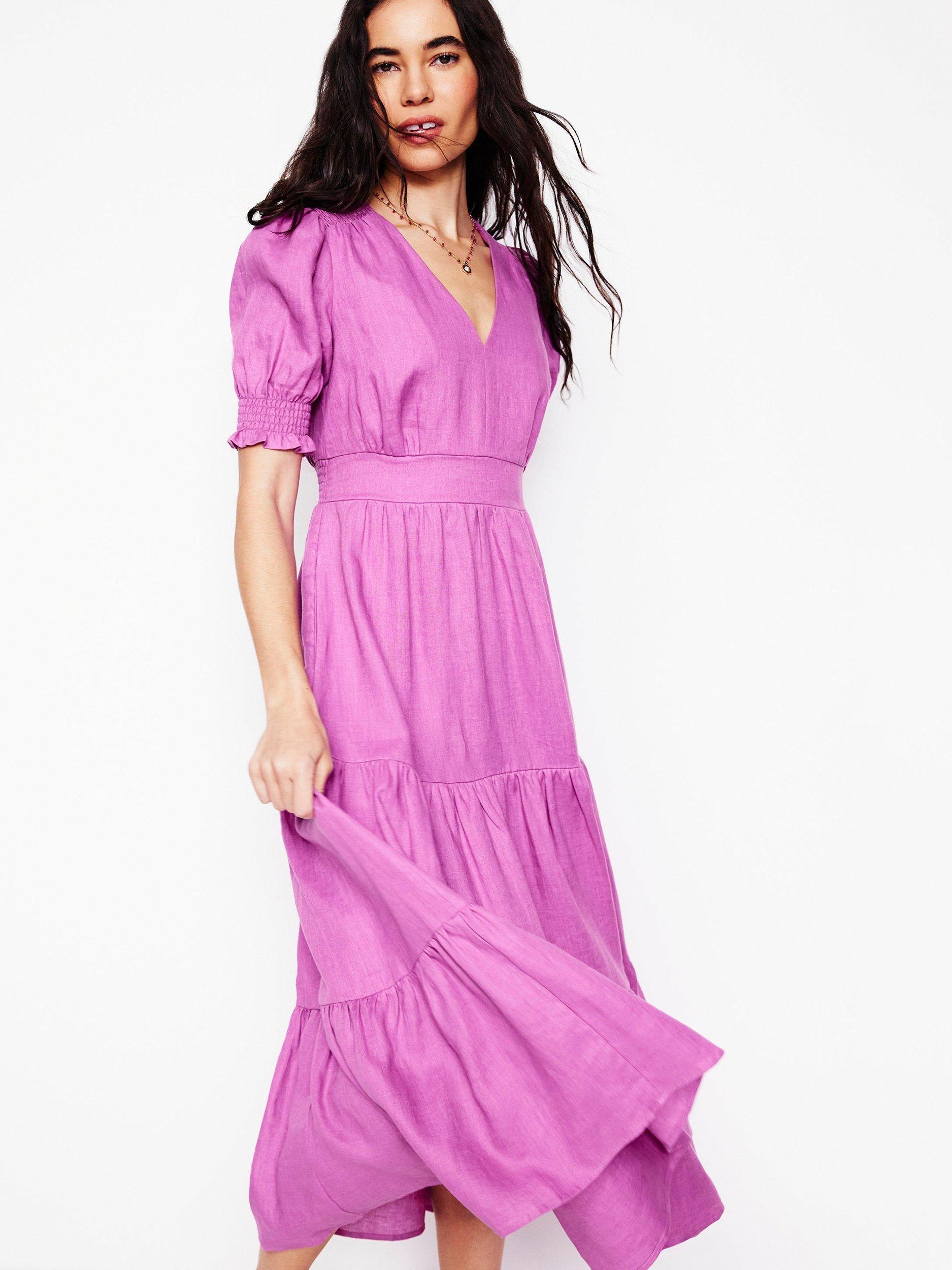 Boden Anna Tiered Pure Linen Dress, Foxglove Purple