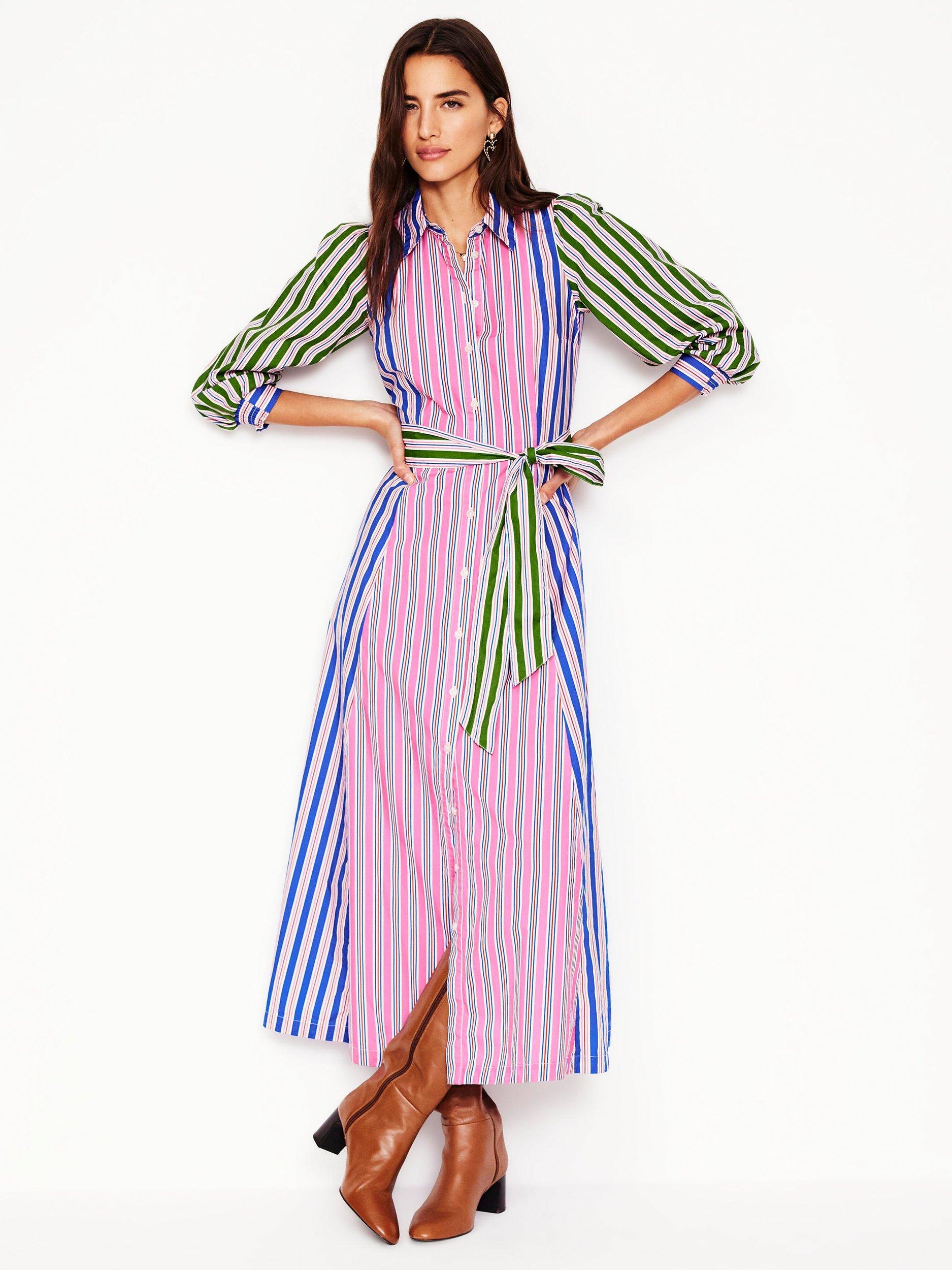 Product image 1 of 6, which shows Boden Clara Stripe Shirt Dress, Pink Rose/Multi, 10