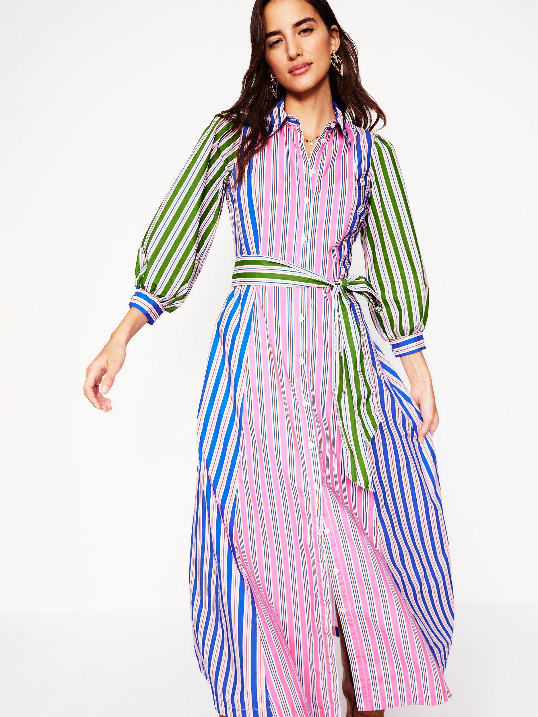 Product image 4 of 6, which shows Boden Clara Stripe Shirt Dress, Pink Rose/Multi, 10
