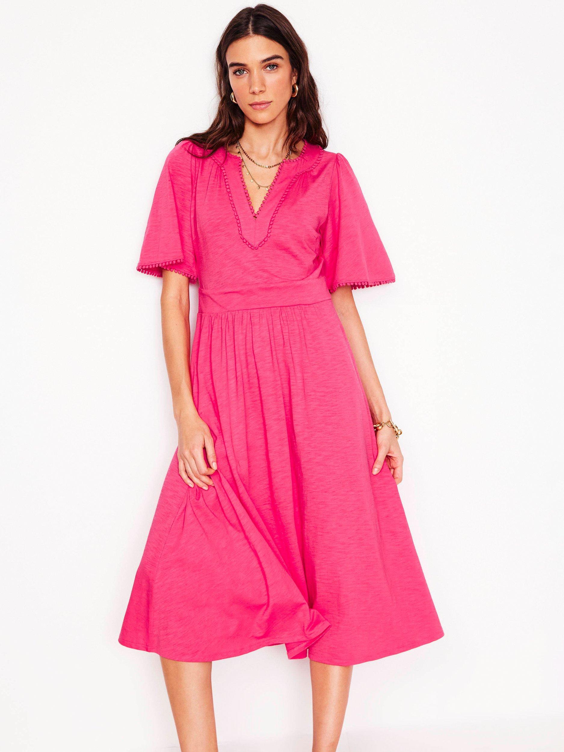 Product image 1 of 6, which shows Boden Maddie Trim Jersey Dress, Camelia Pink, 10