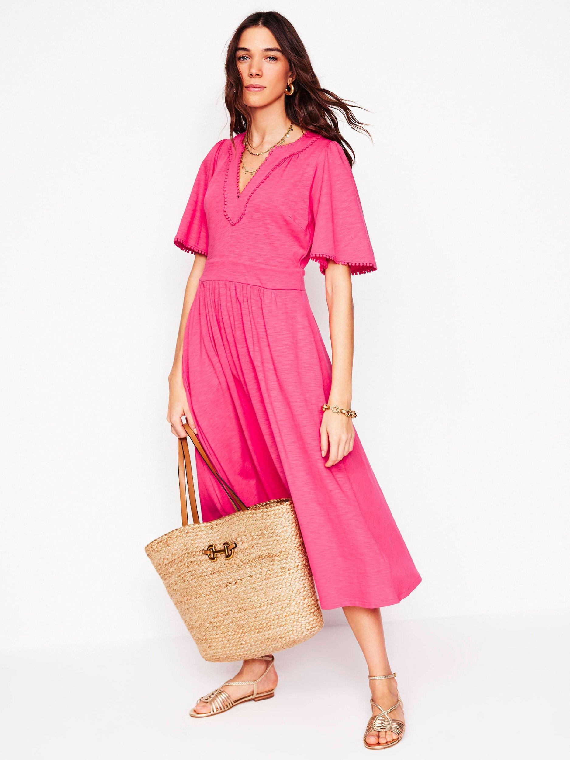 Product image 5 of 6, which shows Boden Maddie Trim Jersey Dress, Camelia Pink, 10