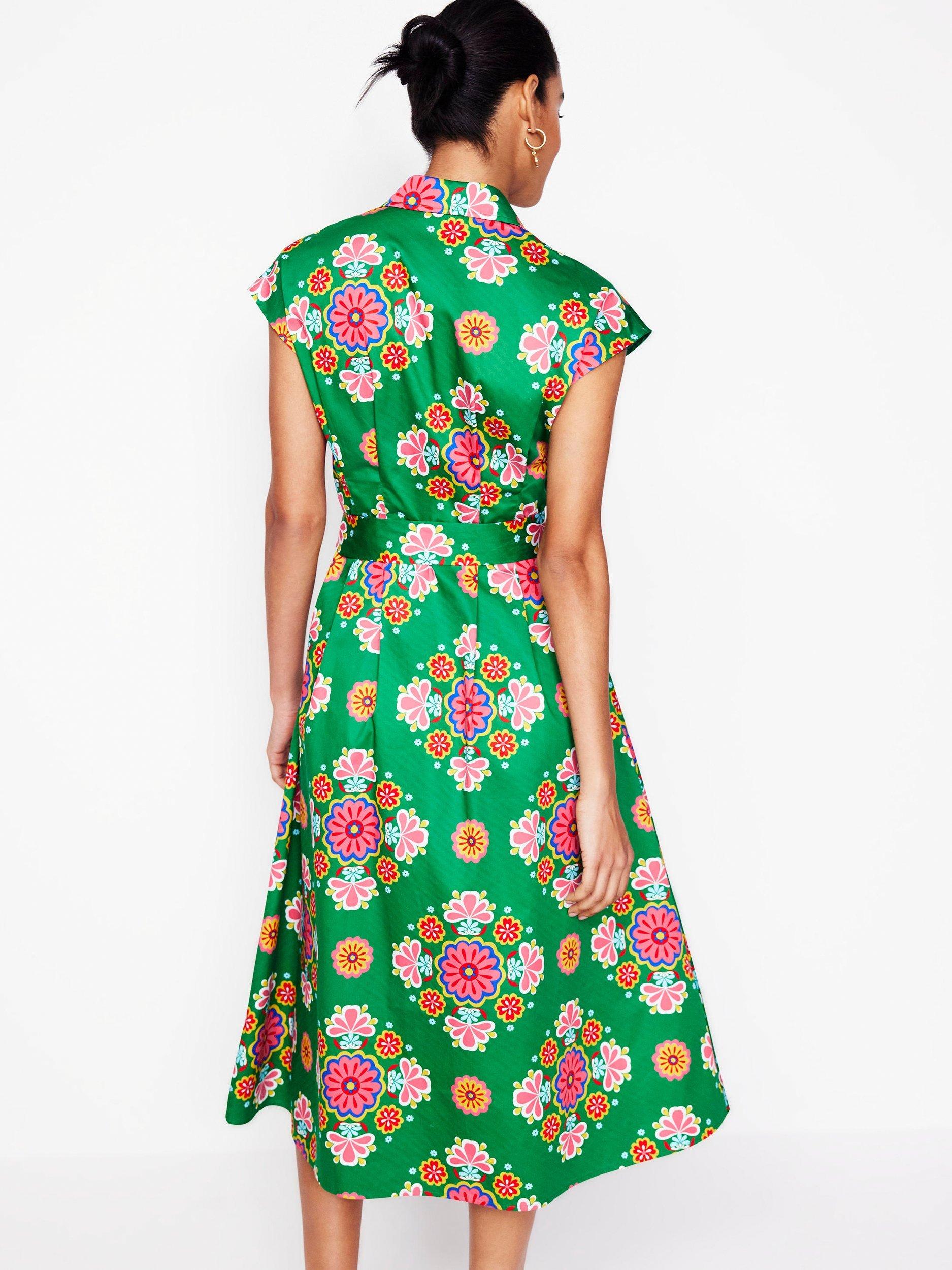 Product image 3 of 5, which shows Boden Rachel Floral Shirt Dress, Emerald/Multi, 8