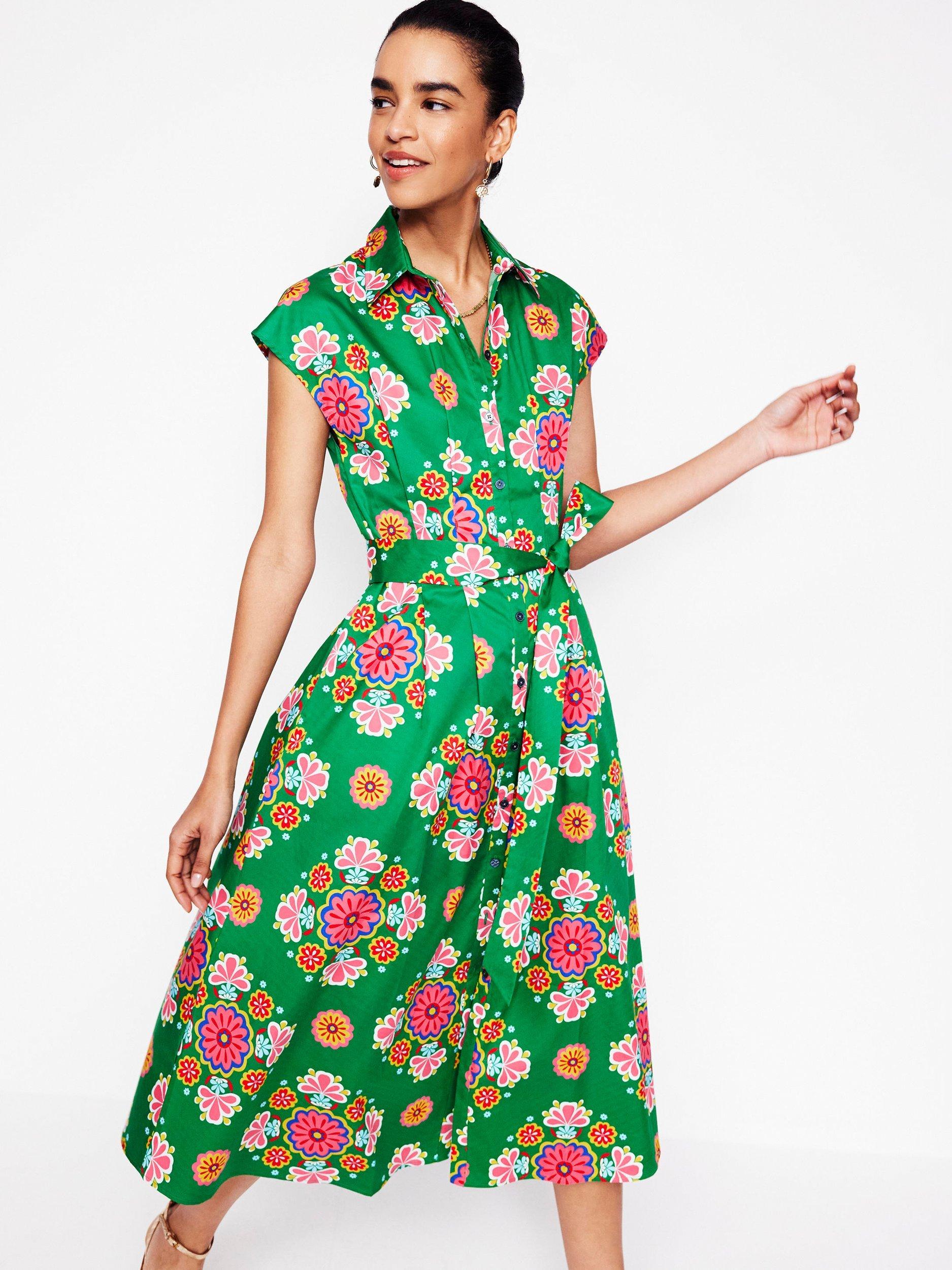 Product image 4 of 5, which shows Boden Rachel Floral Shirt Dress, Emerald/Multi, 8