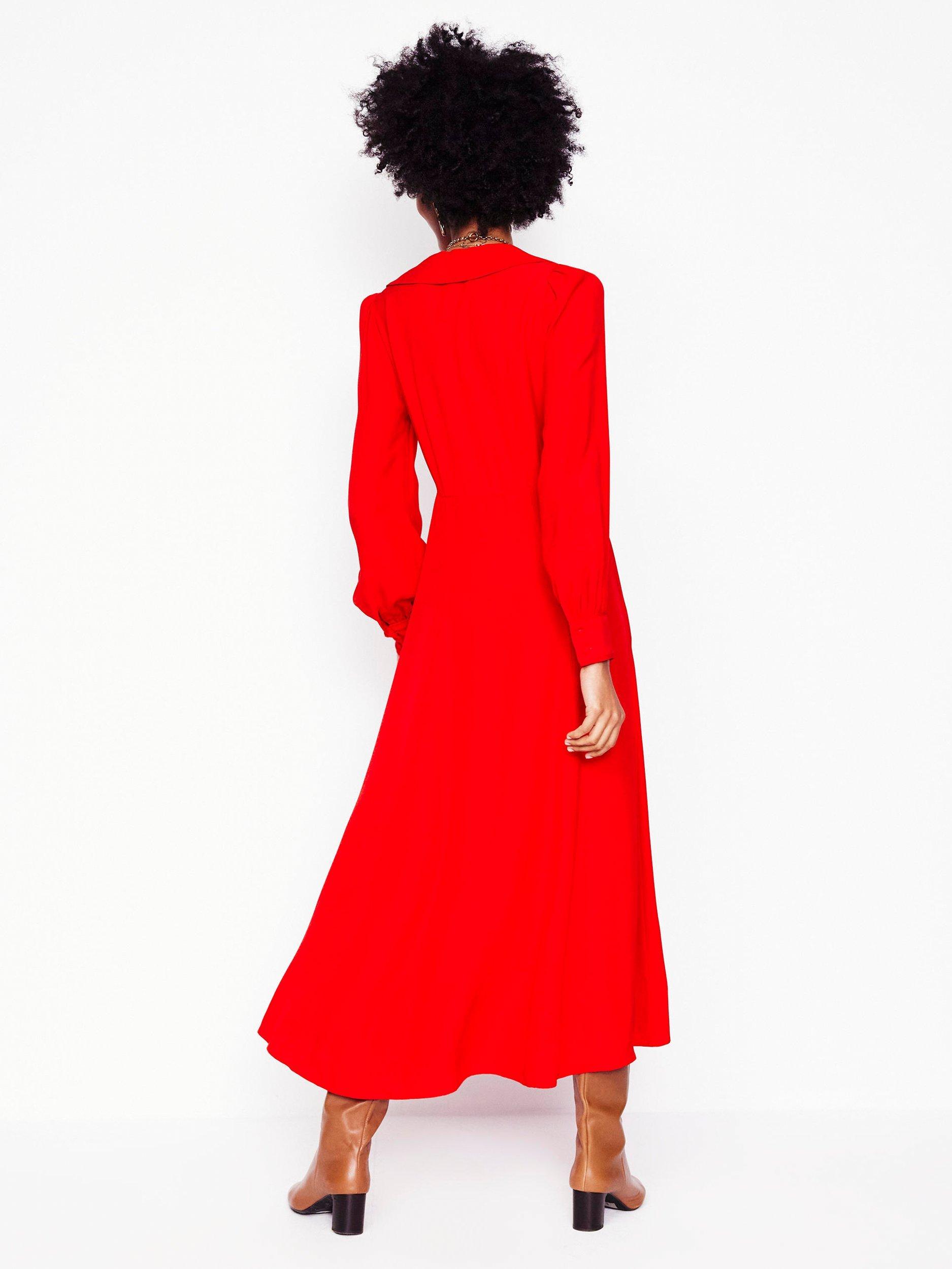 Product image 2 of 6, which shows Boden Scalloped Collar Tea Dress, Poppy Red, 10