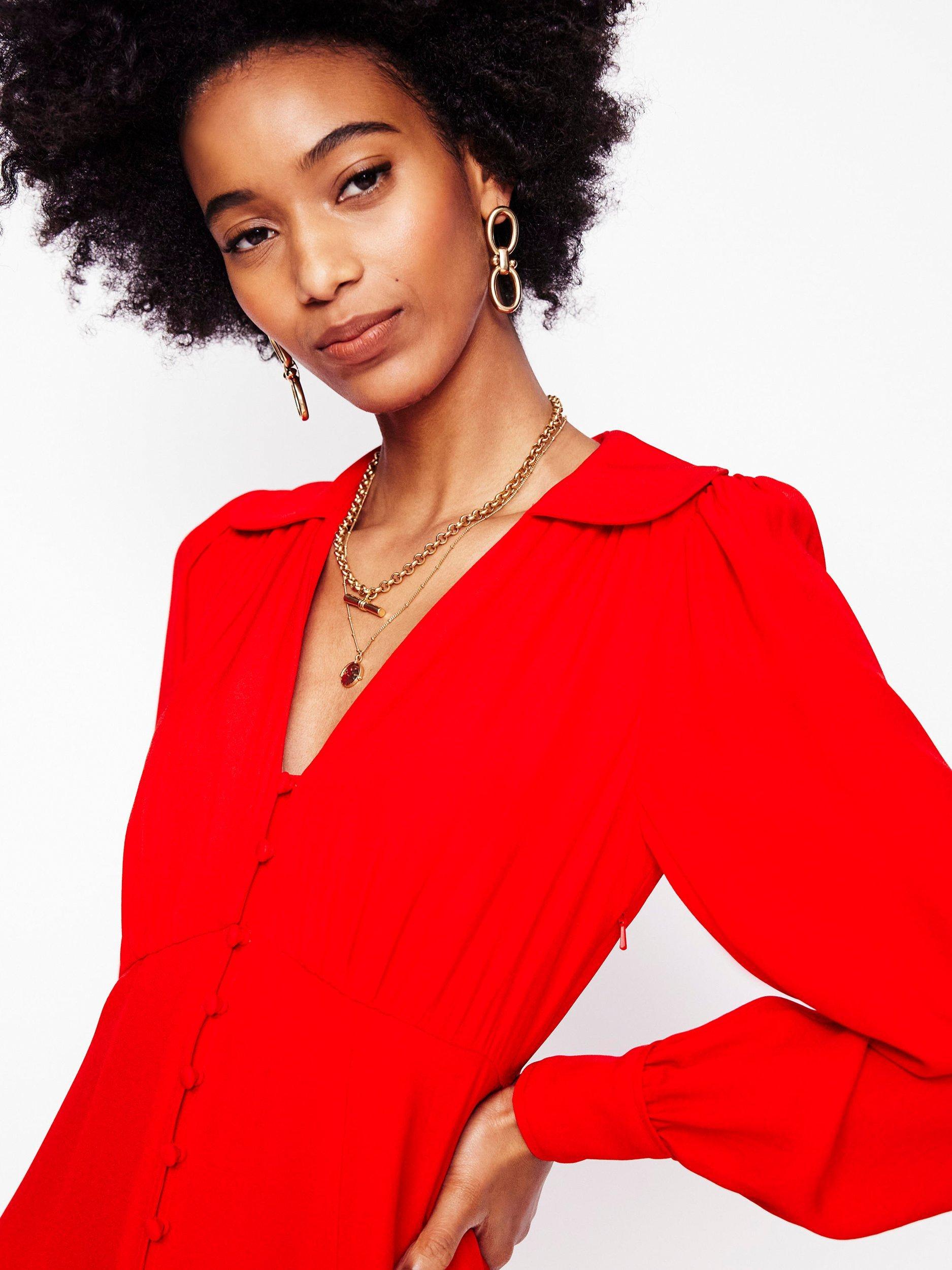 Product image 4 of 6, which shows Boden Scalloped Collar Tea Dress, Poppy Red, 10