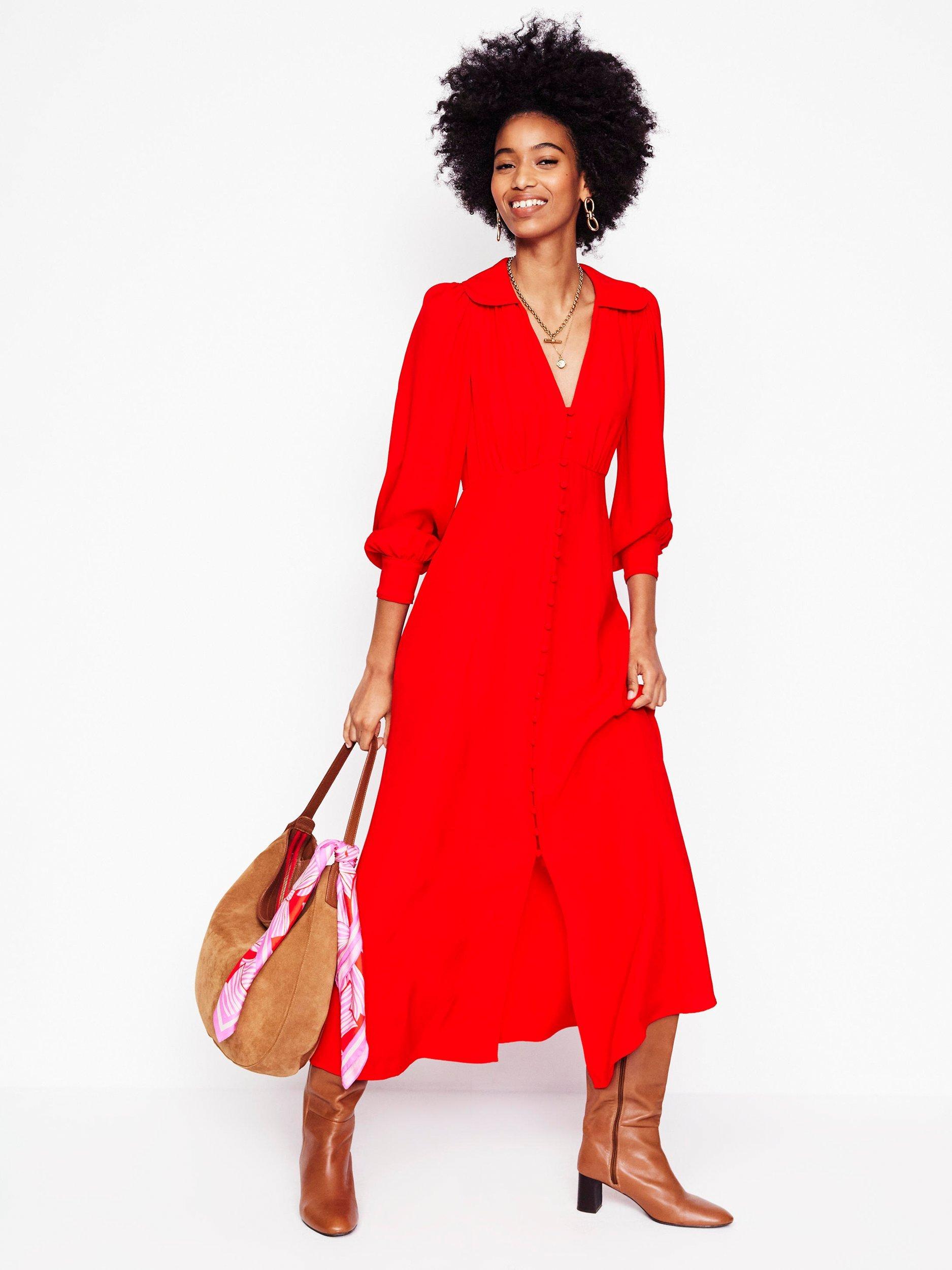 Product image 5 of 6, which shows Boden Scalloped Collar Tea Dress, Poppy Red, 10