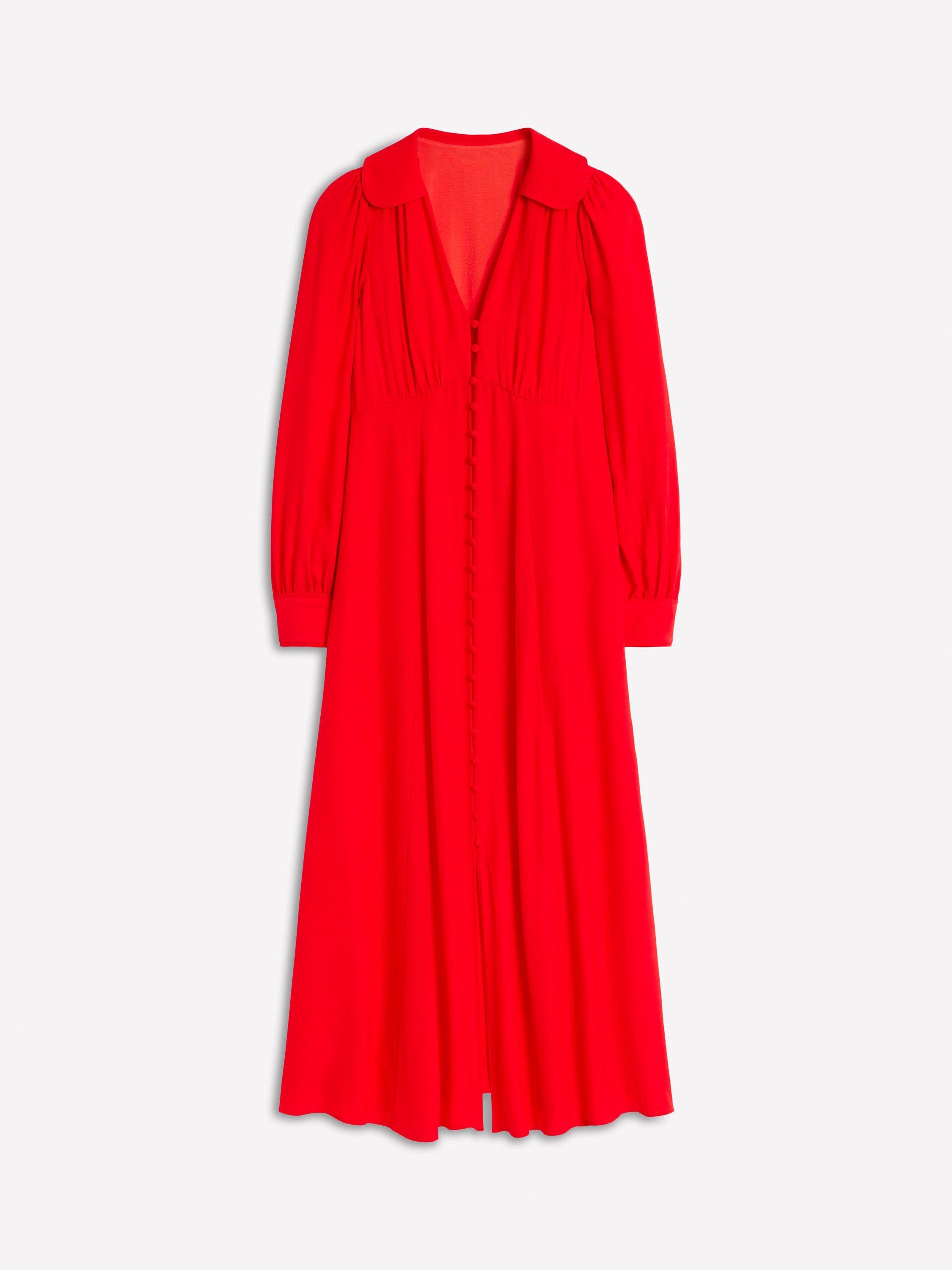 Product image 6 of 6, which shows Boden Scalloped Collar Tea Dress, Poppy Red, 10