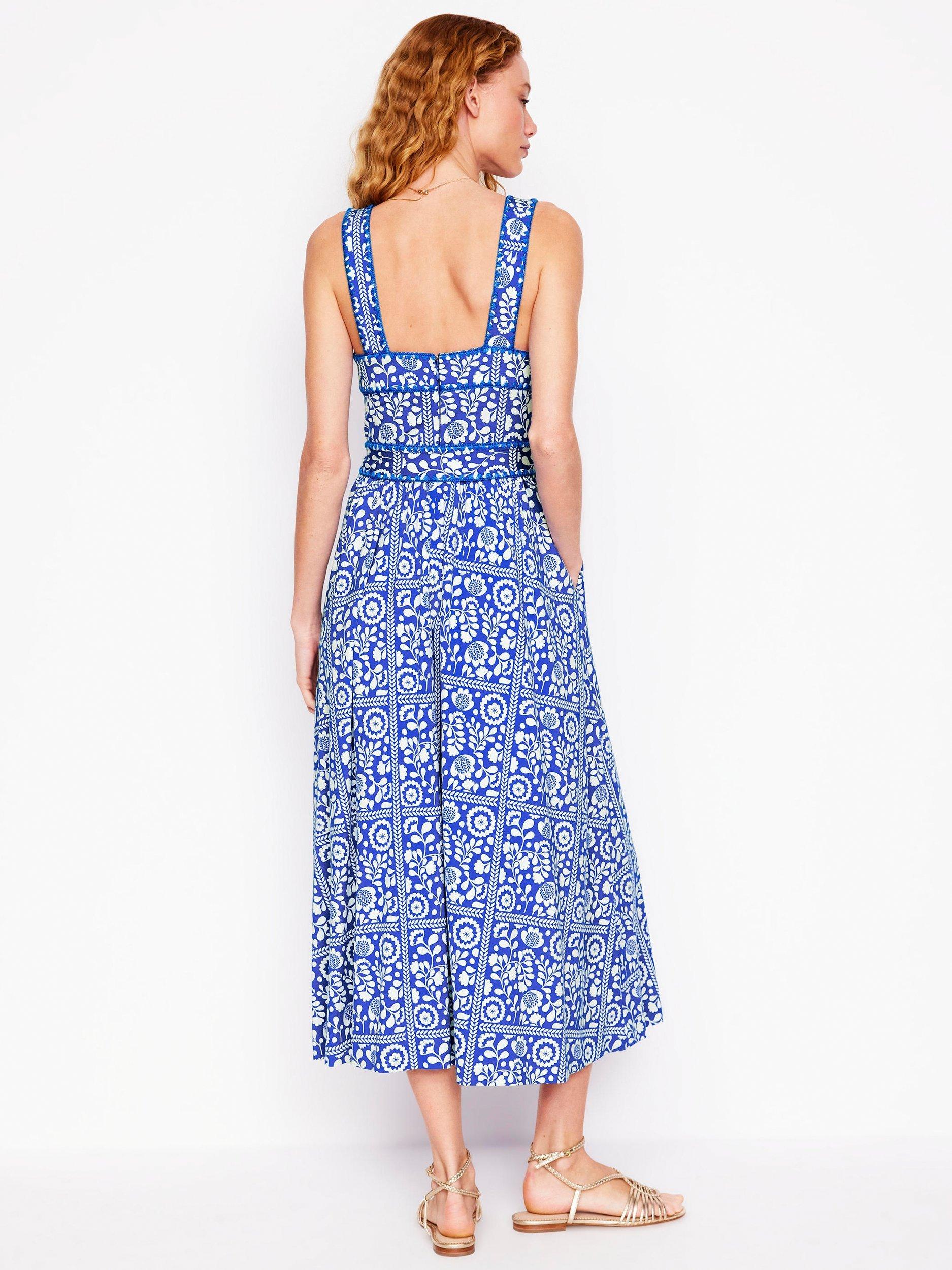 Product image 3 of 5, which shows Boden Floral Square Neck Midi Dress, Blue/Multi, 14