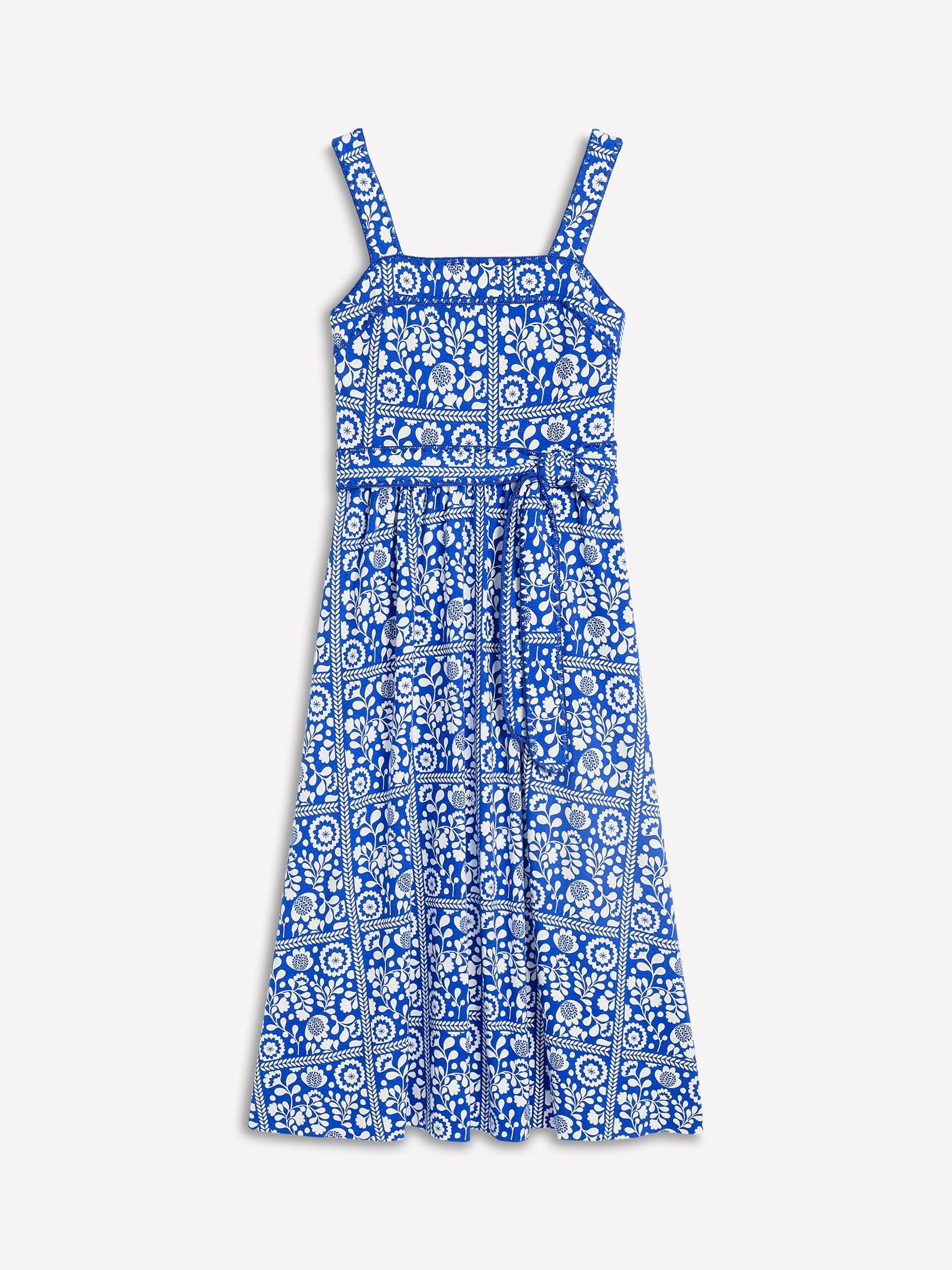 Product image 5 of 5, which shows Boden Floral Square Neck Midi Dress, Blue/Multi, 14