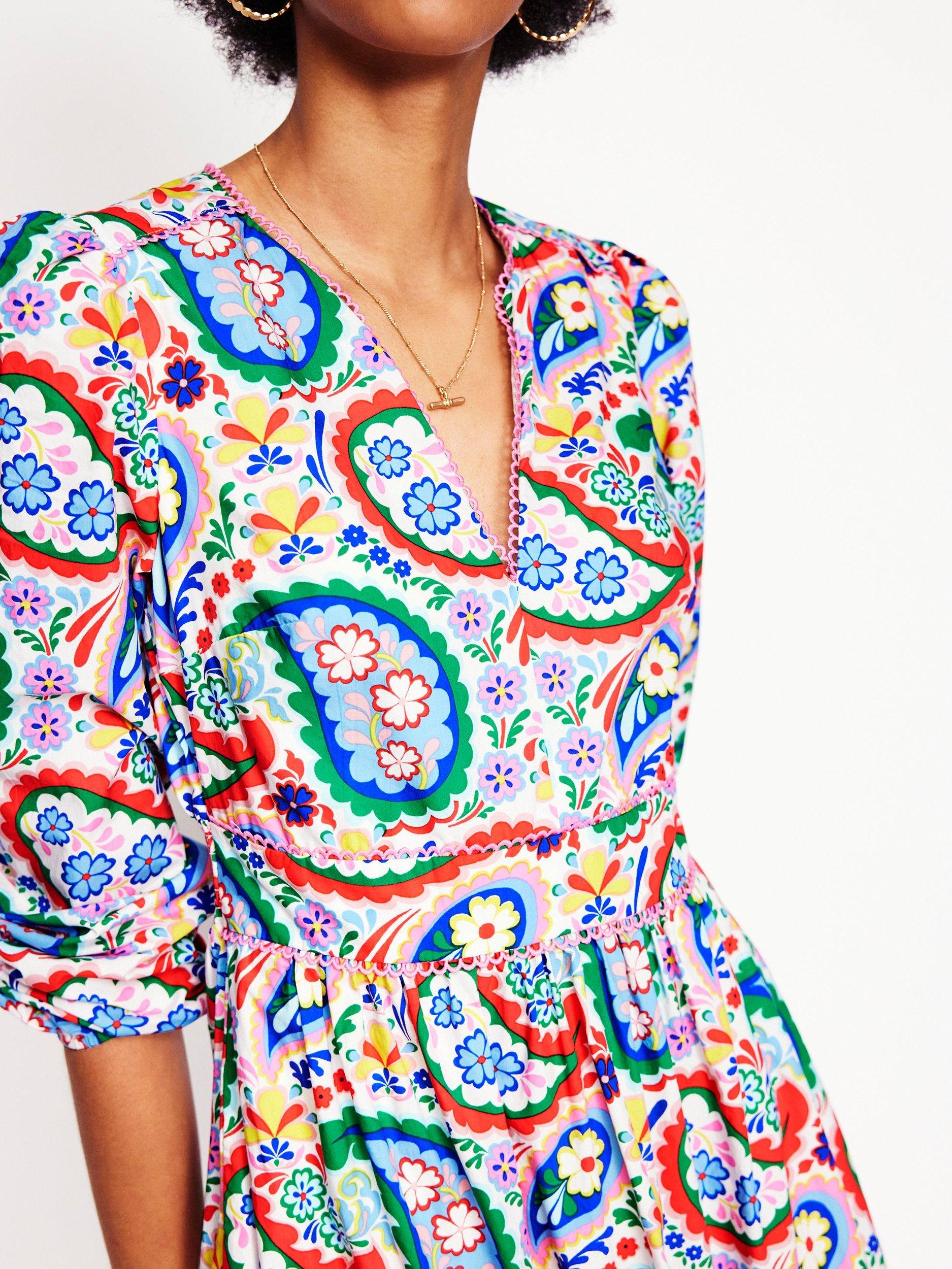 Product image 4 of 7, which shows Boden Violet Paisley Midi Dress, Multi, 8