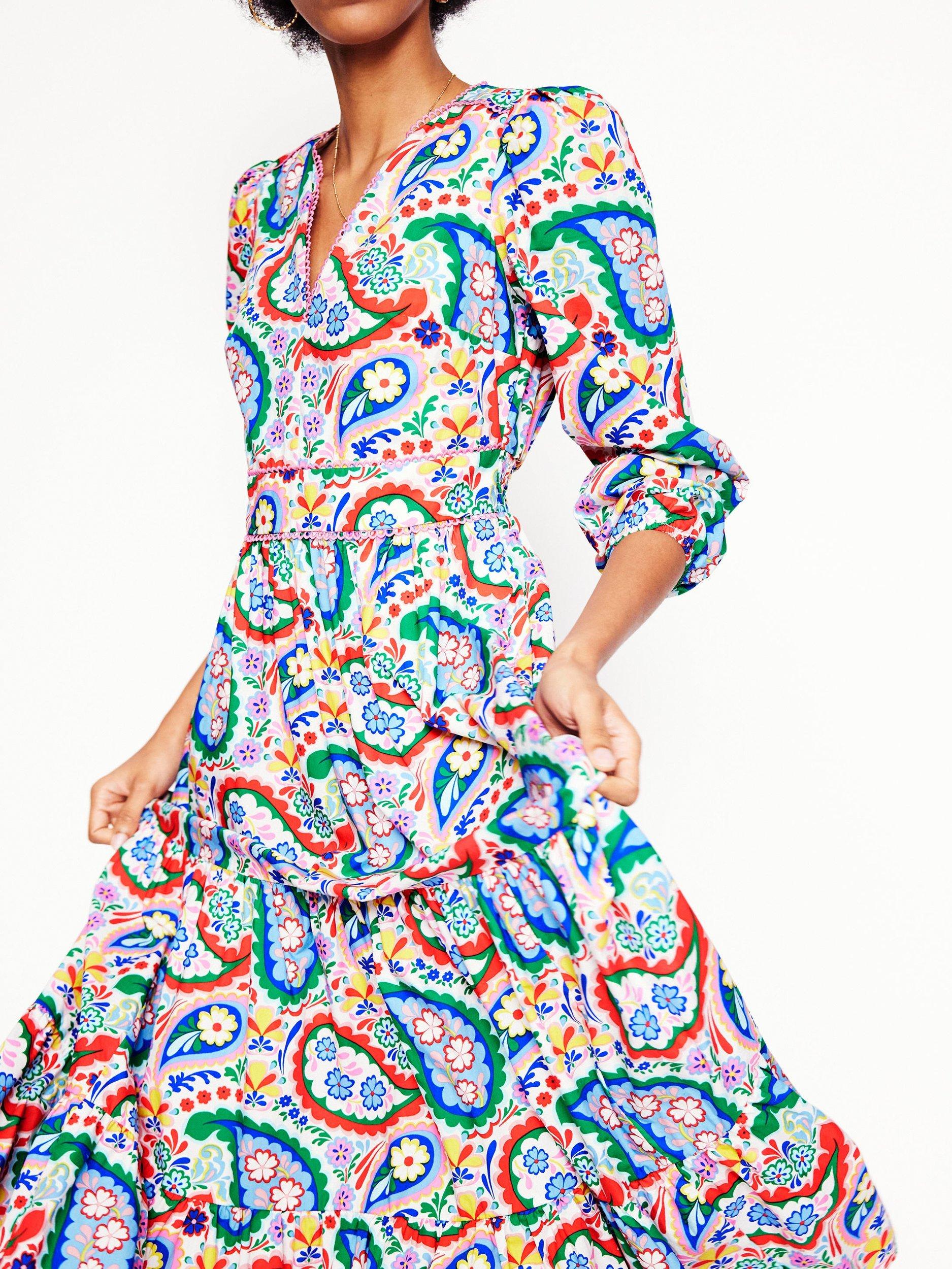 Product image 5 of 7, which shows Boden Violet Paisley Midi Dress, Multi, 8