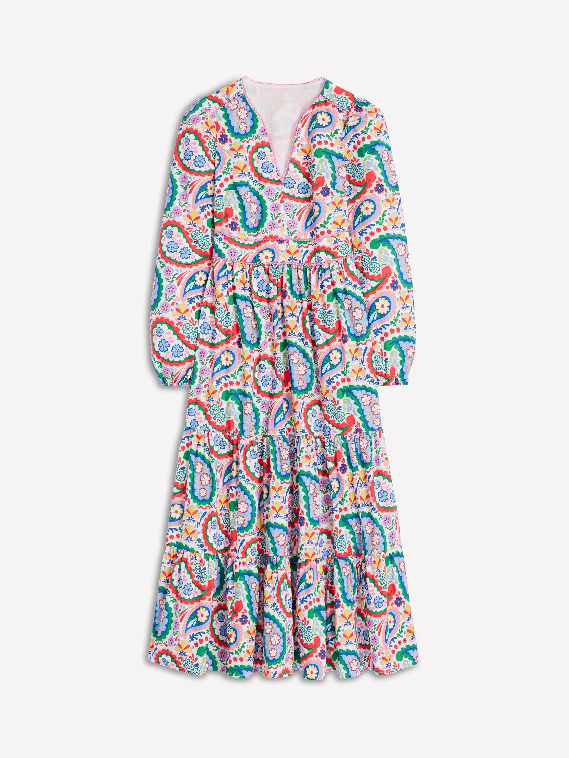 Product image 7 of 7, which shows Boden Violet Paisley Midi Dress, Multi, 8