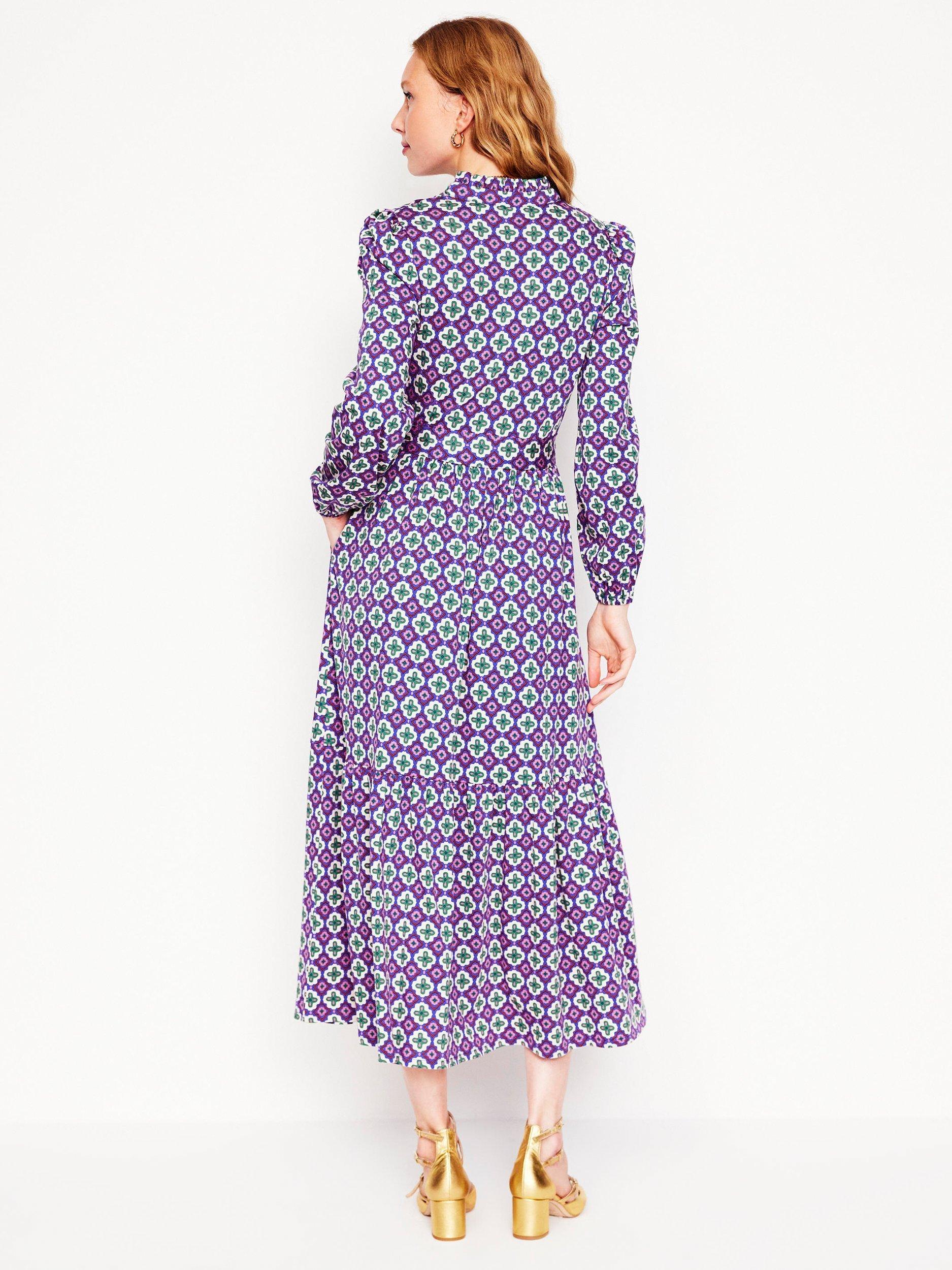 Product image 3 of 6, which shows Boden Willow Geometric Tiered Jersey Dress, Multi, 12