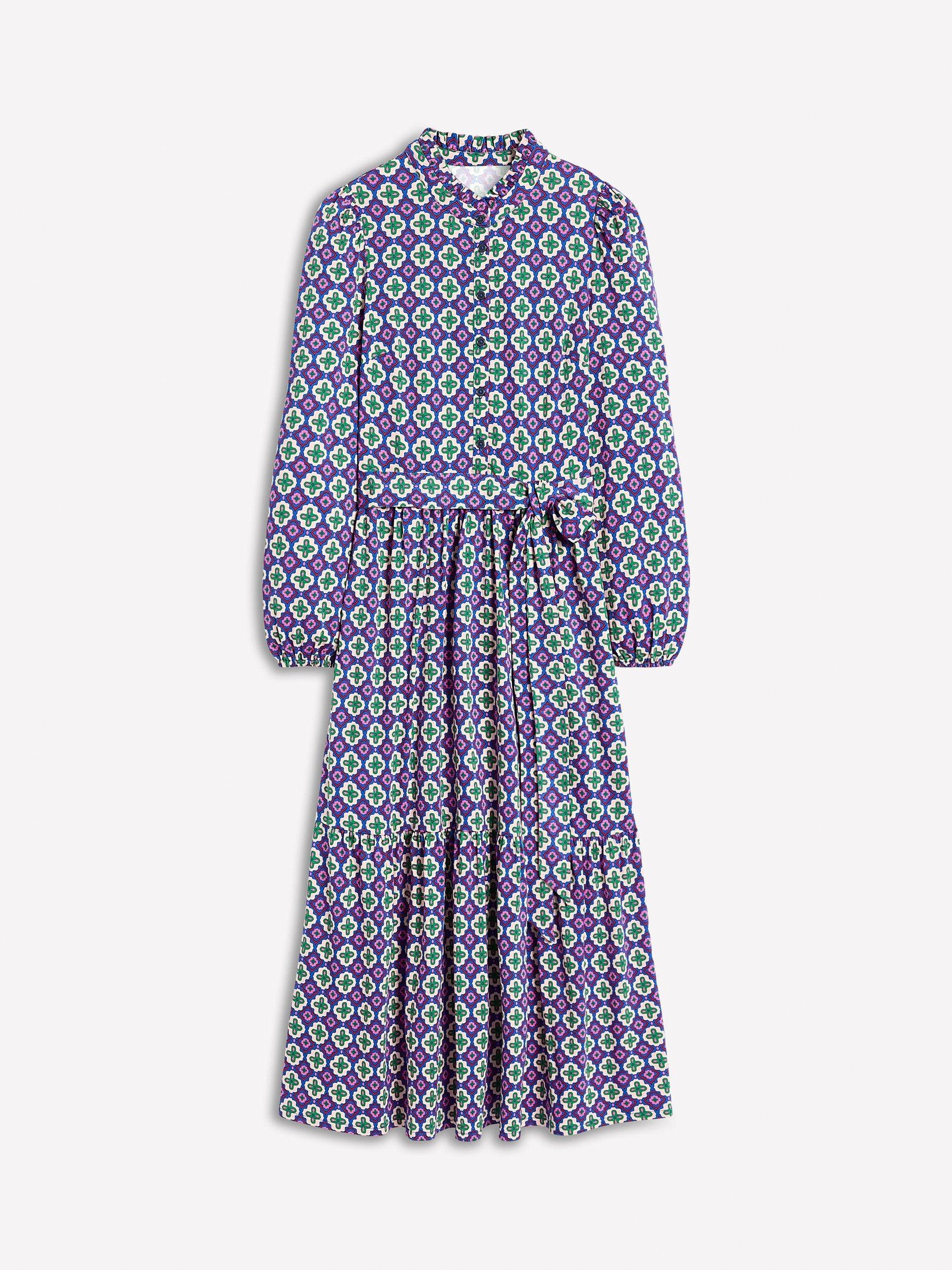 Product image 6 of 6, which shows Boden Willow Geometric Tiered Jersey Dress, Multi, 12
