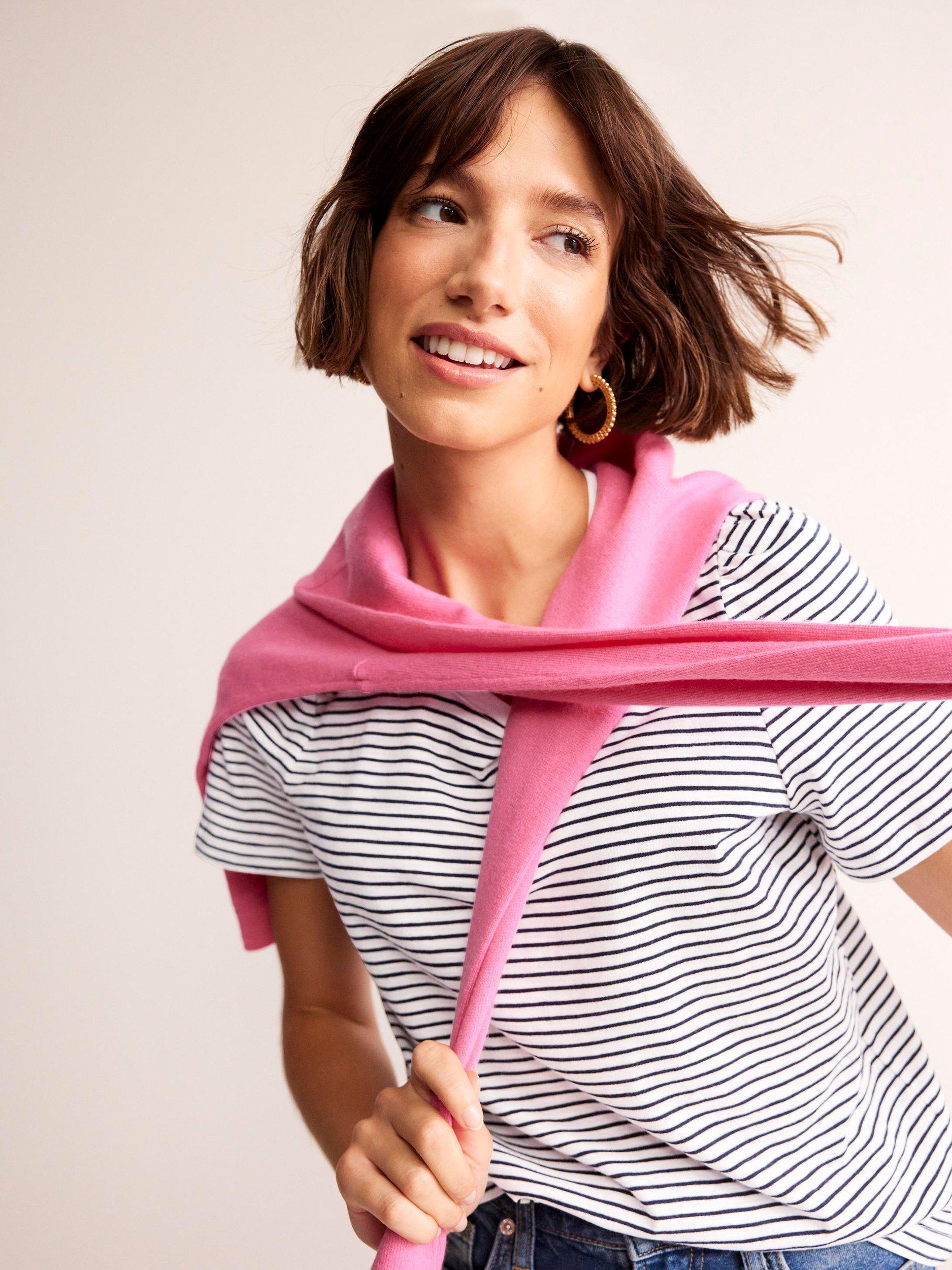 Product image 4 of 5, which shows Boden Stripe Puff Sleeve T-Shirt, Ivory/Navy, XS