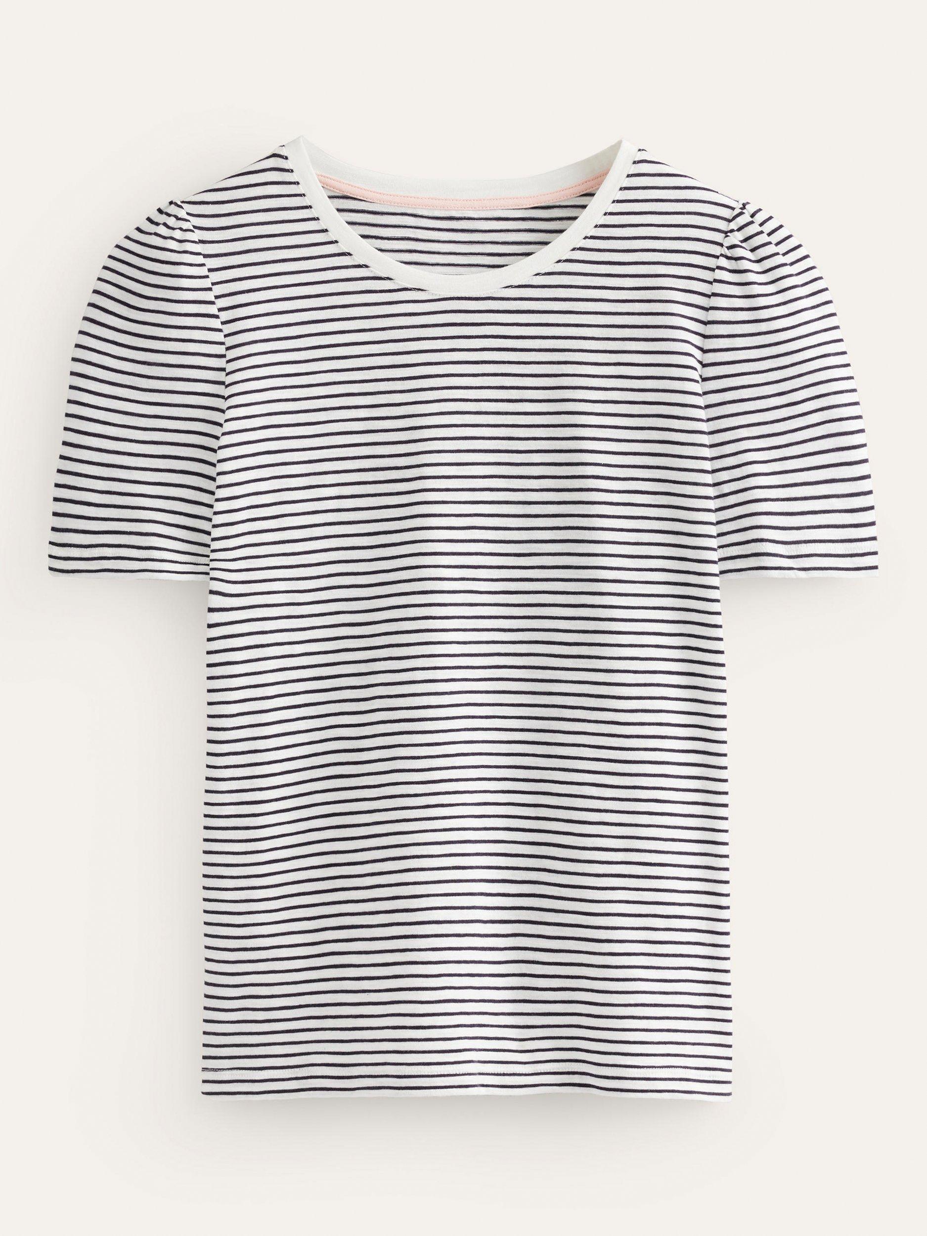 Product image 5 of 5, which shows Boden Stripe Puff Sleeve T-Shirt, Ivory/Navy, XS