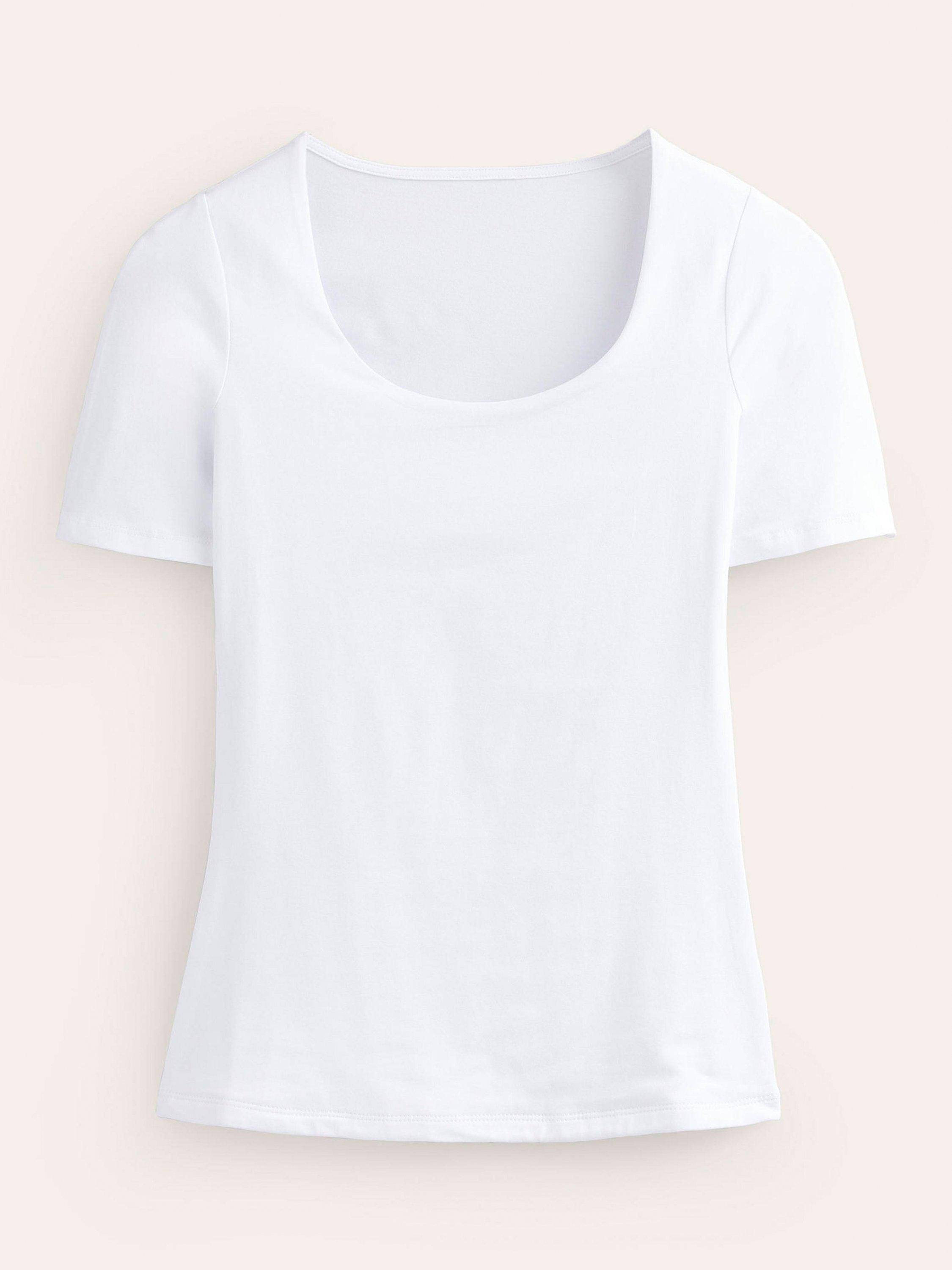 Product image 5 of 5, which shows Boden Double Layer Scoop Neck T-Shirt, White, 8
