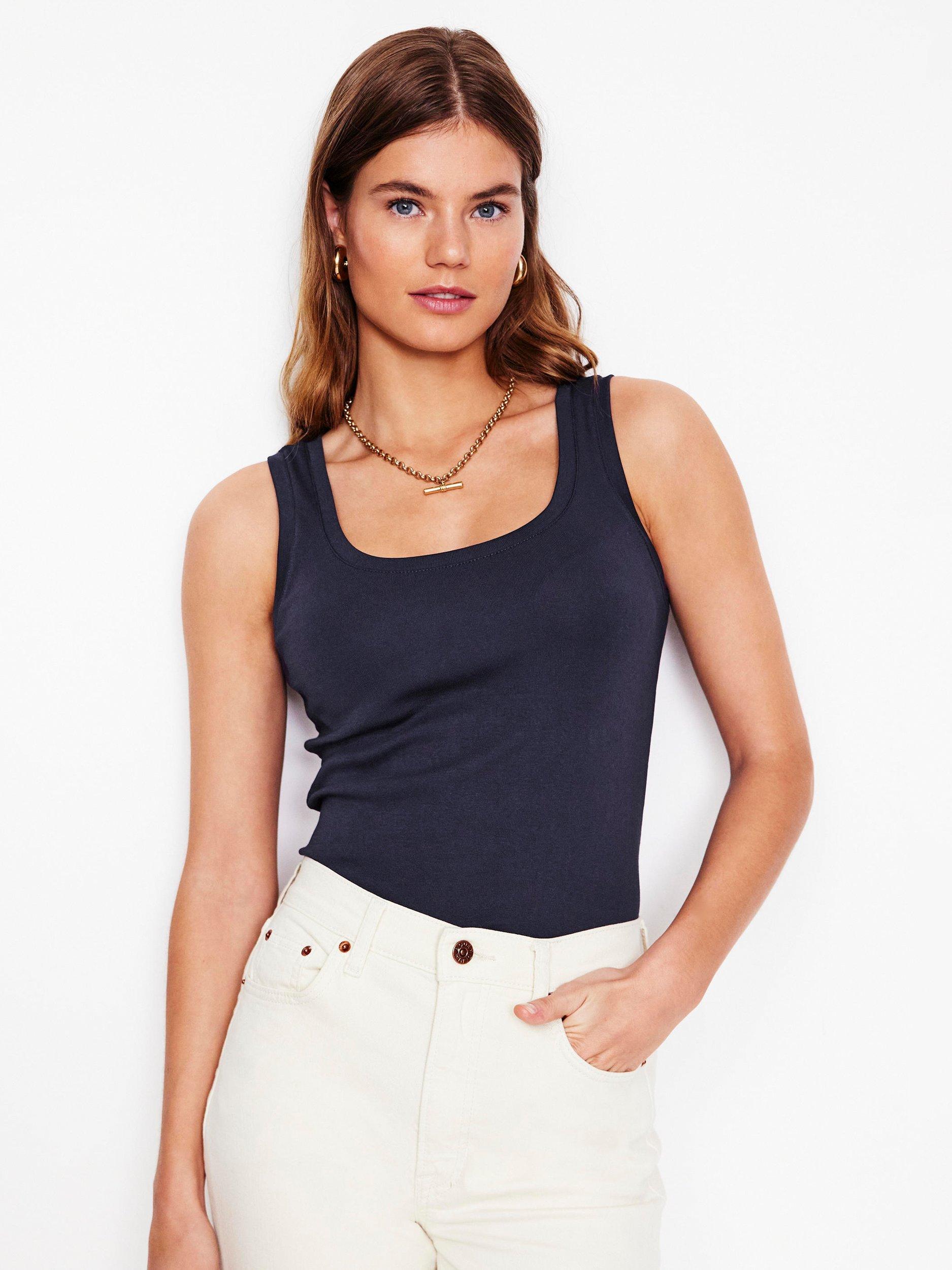 Product image 1 of 5, which shows Boden Essential Scoop Neck Vest Top, Navy, 8