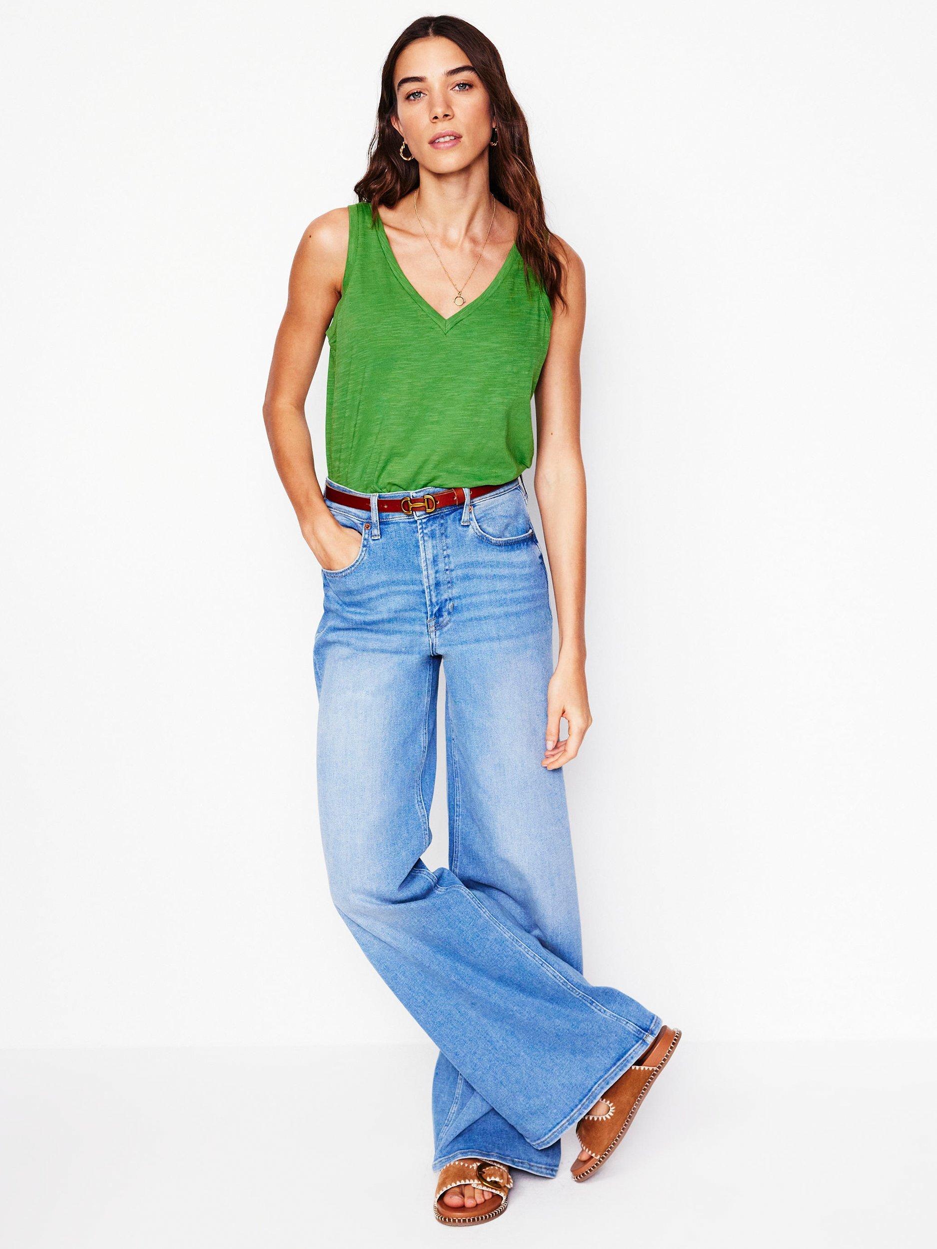 Product image 4 of 4, which shows Boden Regular V-Neck Slub Vest Top, Iguana Green, M