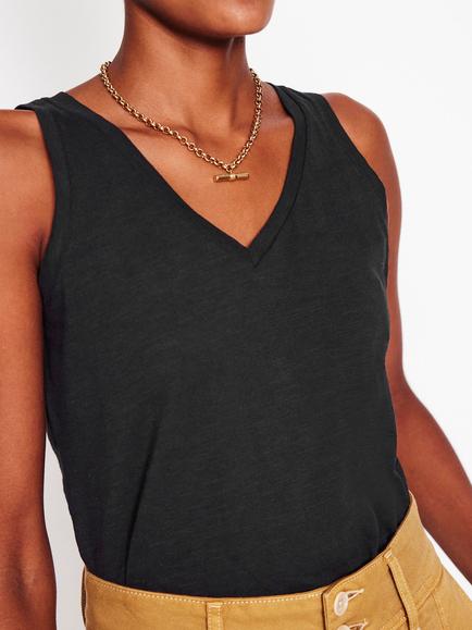Boden Regular V-Neck Slub Vest Top, Black - view 2, Black