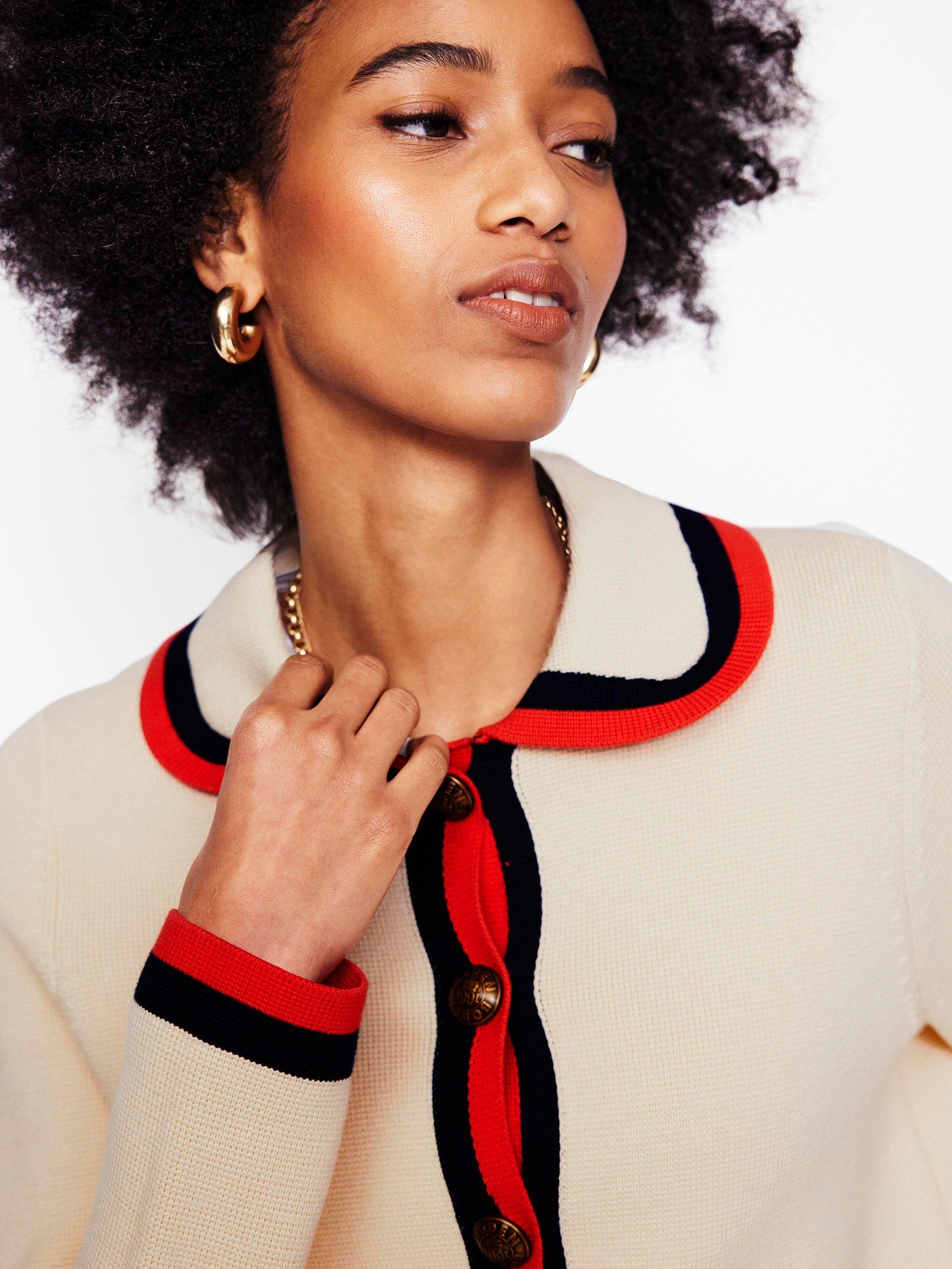 Product image 4 of 7, which shows Boden Holly Collared Knitted Cardigan, Warm Ivory, 16