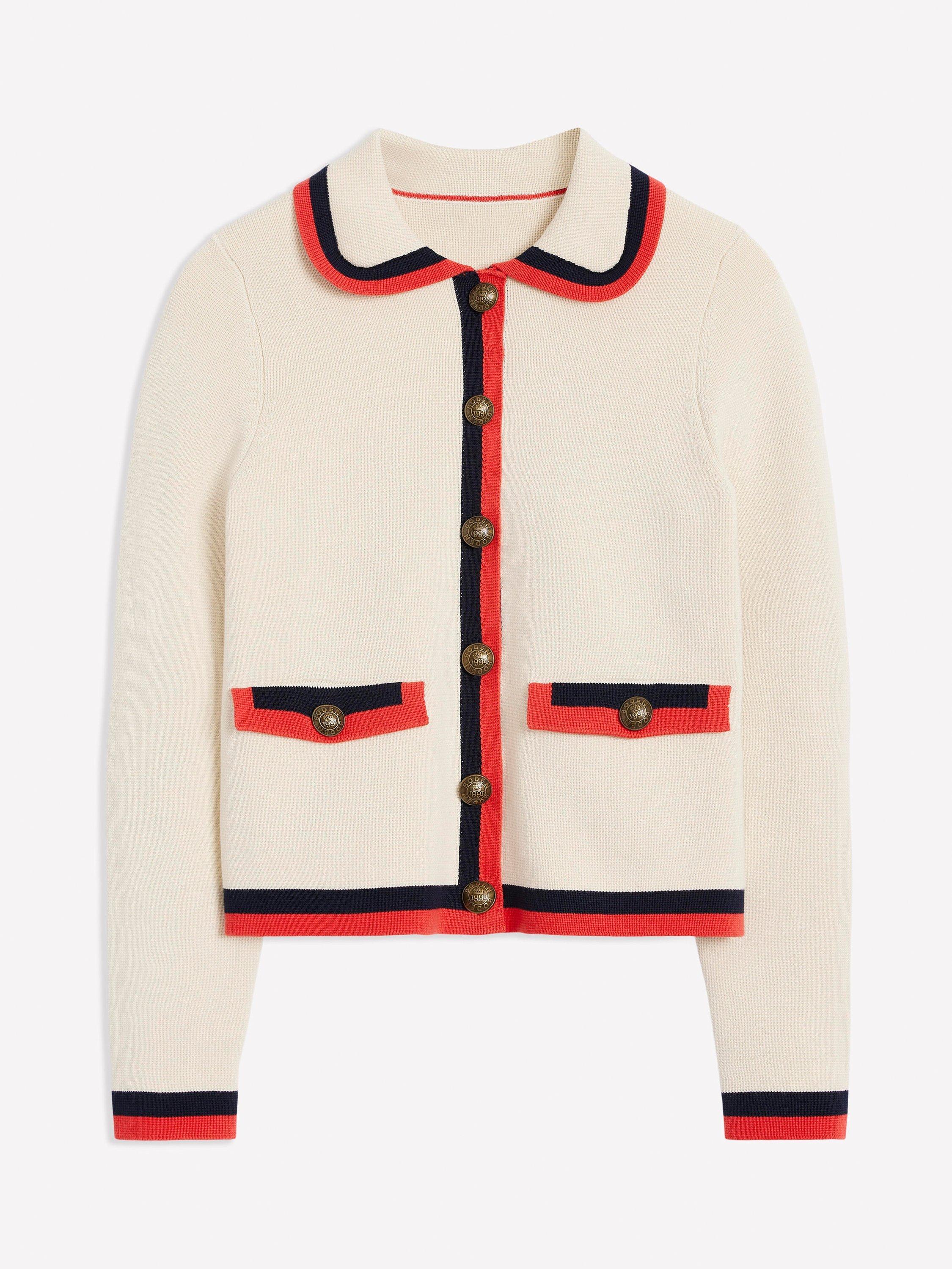 Product image 6 of 7, which shows Boden Holly Collared Knitted Cardigan, Warm Ivory, 16