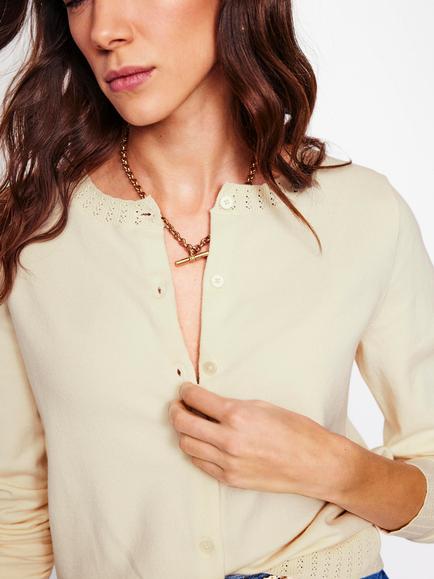 Boden Emilia Round Neck Cardigan - view 2, Warm Ivory